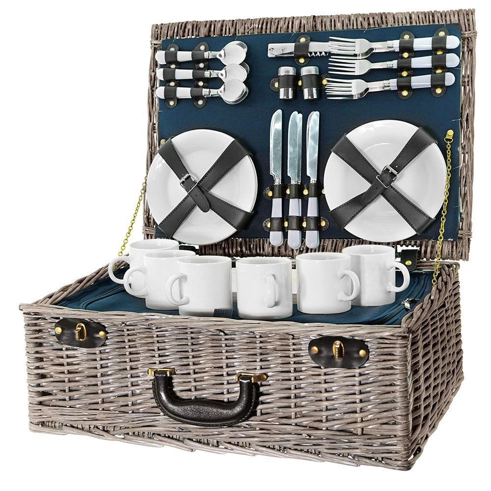 SMAK Picknickkorb Weidenkorb (Set, 40 St., mit Geschirr und Besteck), für 6 Personen