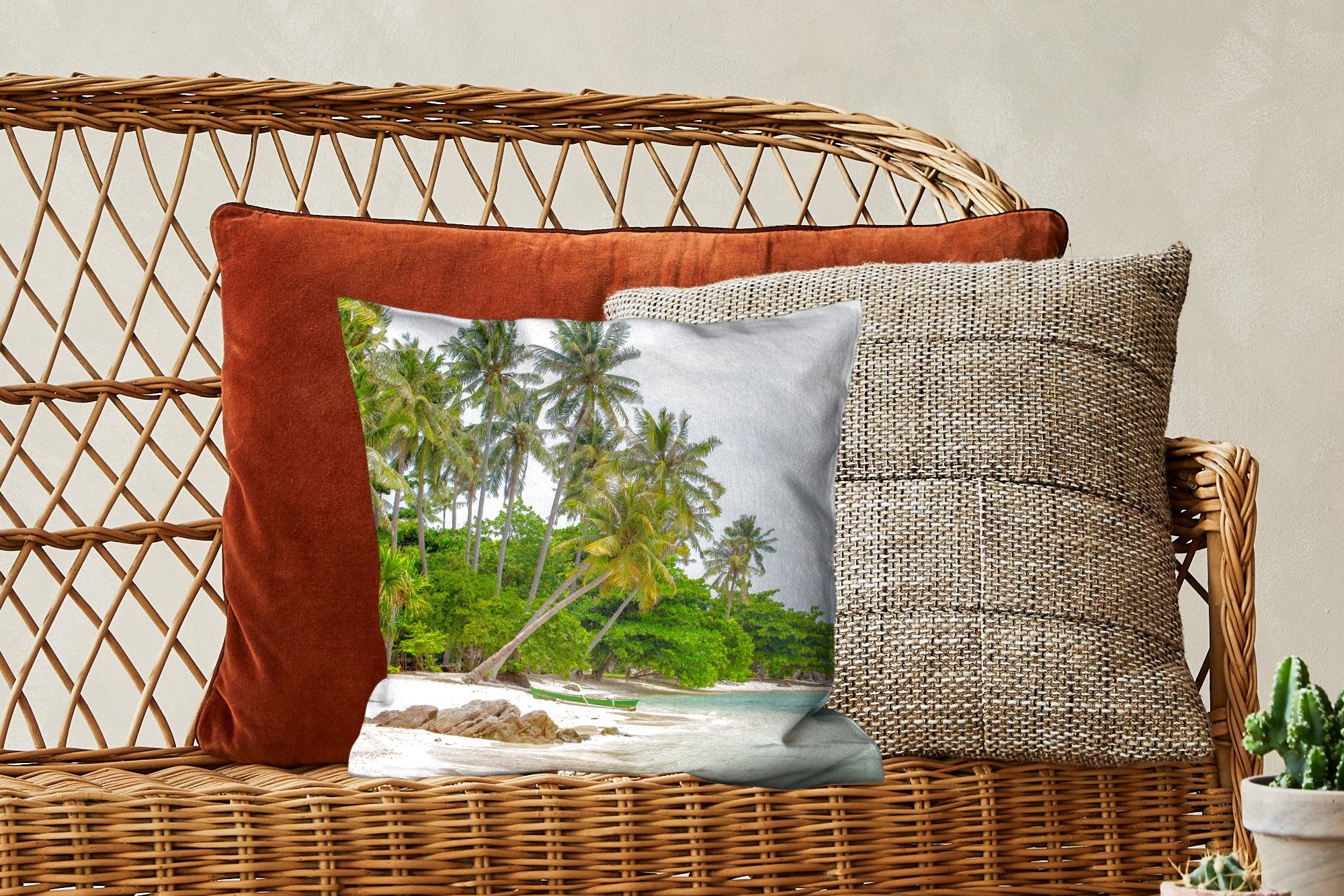 Deko, Füllung Tropisch, - mit Schlafzimmer, Strand Zierkissen Dekokissen MuchoWow Sommer Palmen - für - Wohzimmer, Sofakissen