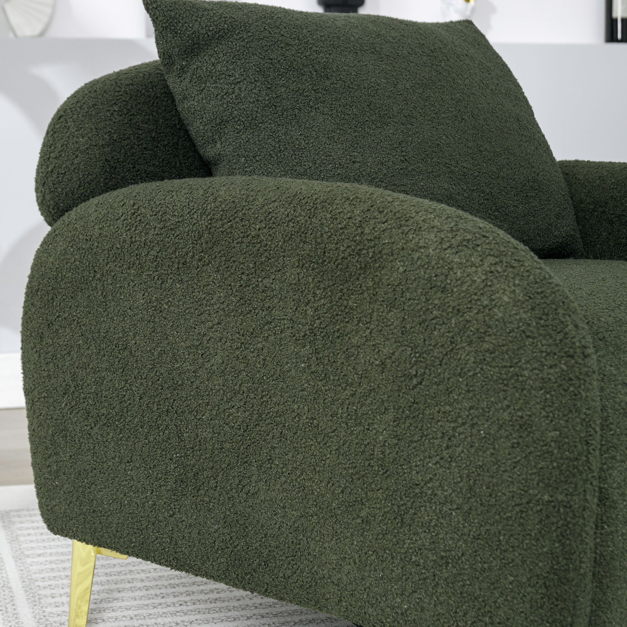 und (Moderner Sofabeine), Teddy-Samtstuhl, tiefer roségoldene Sitzfläche, mit großer Sitzfläche Polstersessel und grün Armlehnensessel, schlichter breiter Sessel REDOM extra mit Kissen Einzelsessel Loungesessel