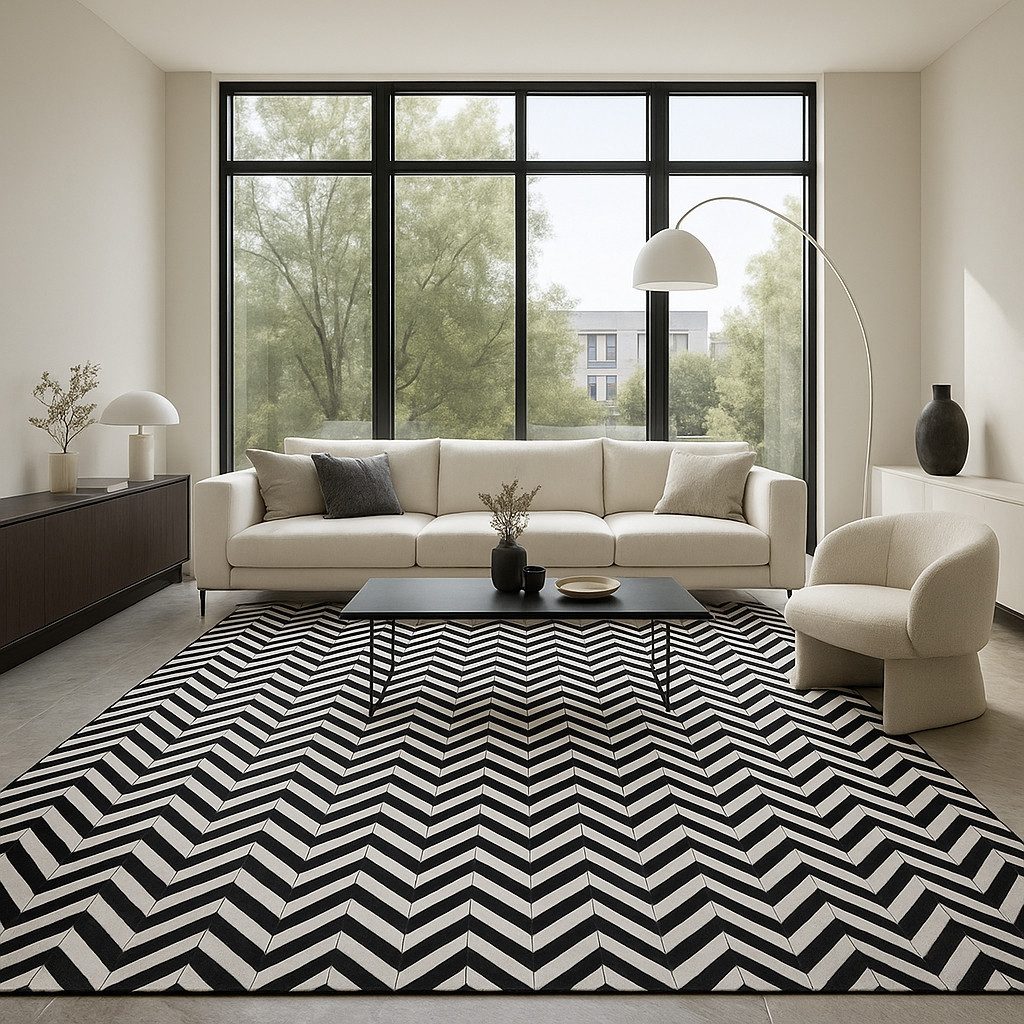 Wohnando Teppich MY-RUG Teppich Mono Line, 200x140, aus 100 % Kuhfell, rechteckig, Höhe: 0 mm, handgenäht, Natürliches Material, Modern Style, Nature Style