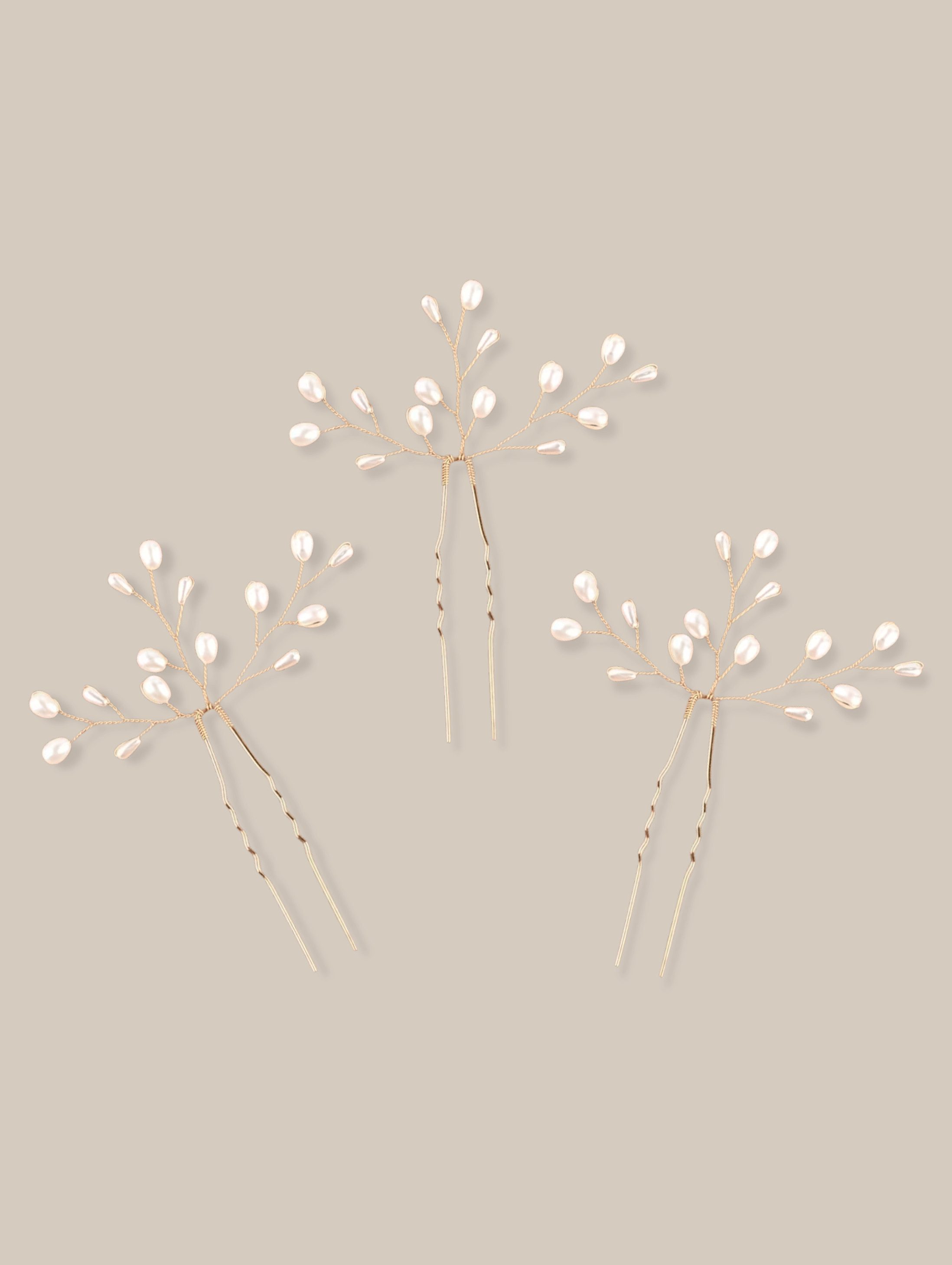 ANNIS WIESBADEN EST. 2021 Haarnadeln Haarnadel-Set, 3 handgefertigte Haarnadeln gold mit Perlen, Set, Set beinhaltet 3 Haarnadeln