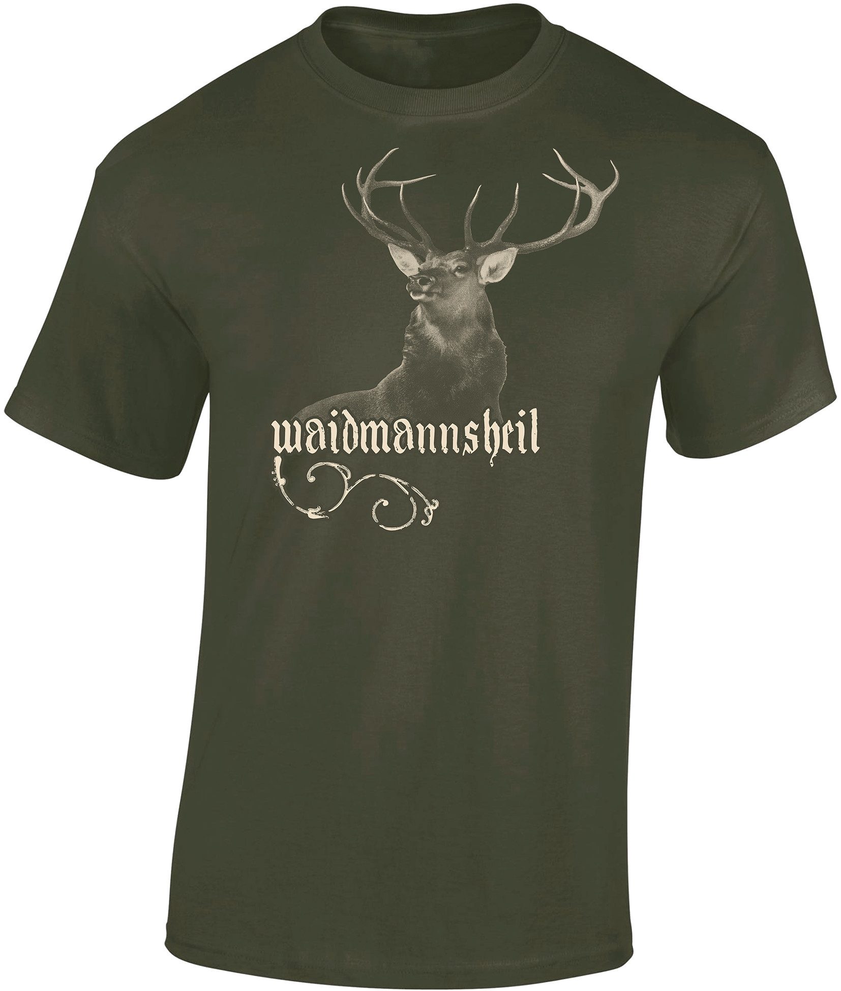 Print-Shirt Jäger T-Shirt: „Waidmannsheil“ - Jagd Shirt mit Hirsch-Motiv