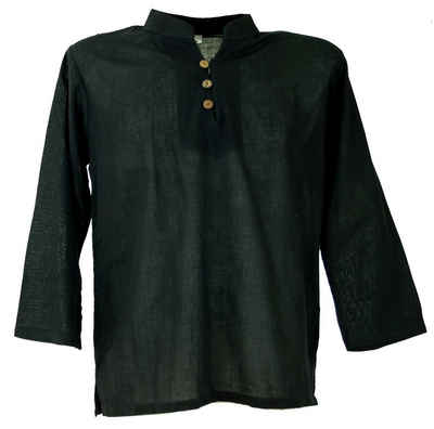 Guru-Shop Hemd & Shirt Yoga Hemd, Goa Hemd mit Knopfleiste - schwarz Ethno Style, alternative Bekleidung