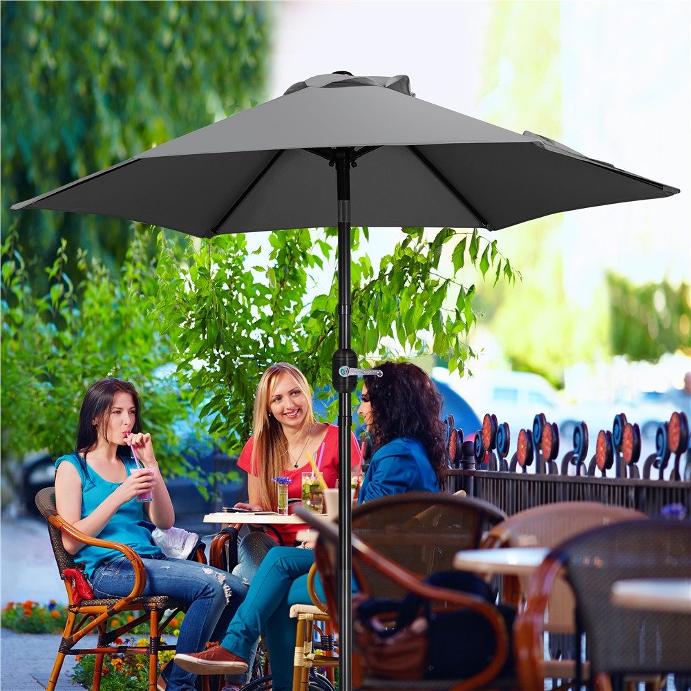 Yaheetech Sonnenschirm Φ 226/269/294 cm, Garten- und Marktschirm mit 6 Metallstreben für Balkon/Terrasse/Garten