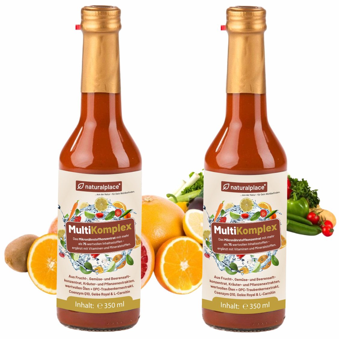 naturalplace® MultiKomplex - aus Früchten, Gemüse, Beeren, Kräutern und Pflanzen - Mikronährstoffkonzentrat, Multivitamin, 700 ml, über 75 hochwertige Inhaltsstoffe + OPC, Q10, Gelee Royal, L-Carnitin