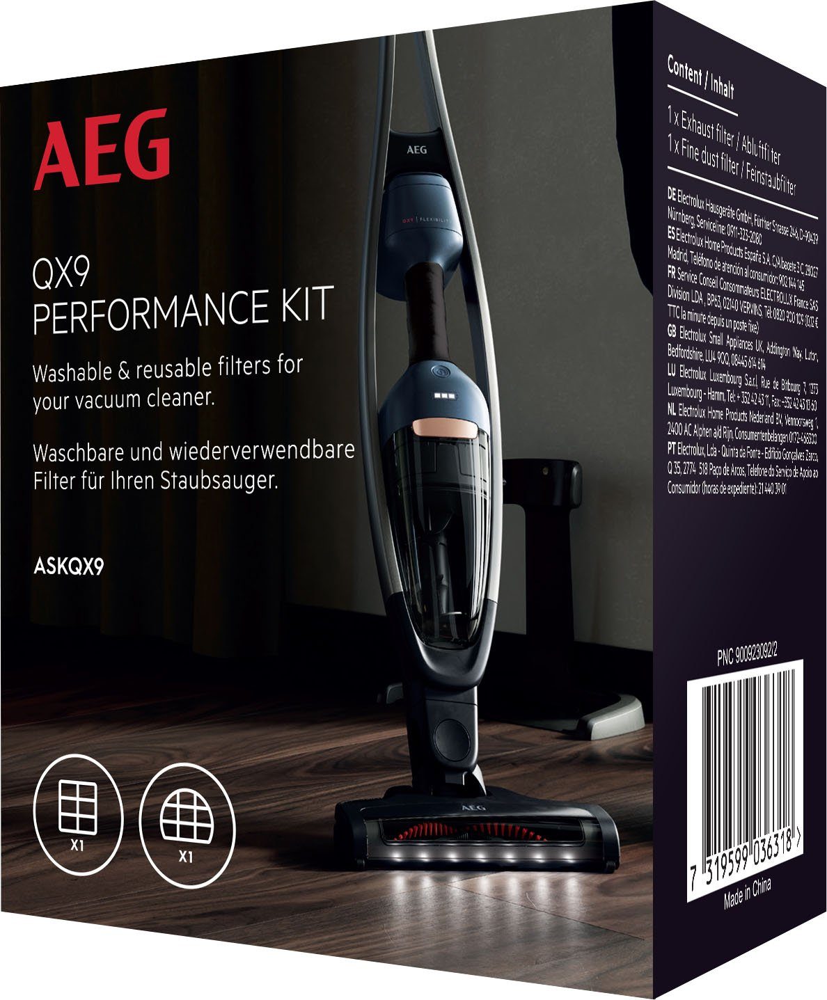 AEG Filter-Set ASKQX9, Art. 39013248, die Hygienefilter Nr, 87575954, E10 für Zubehör  13557707, Vormotor- und mit Modelle