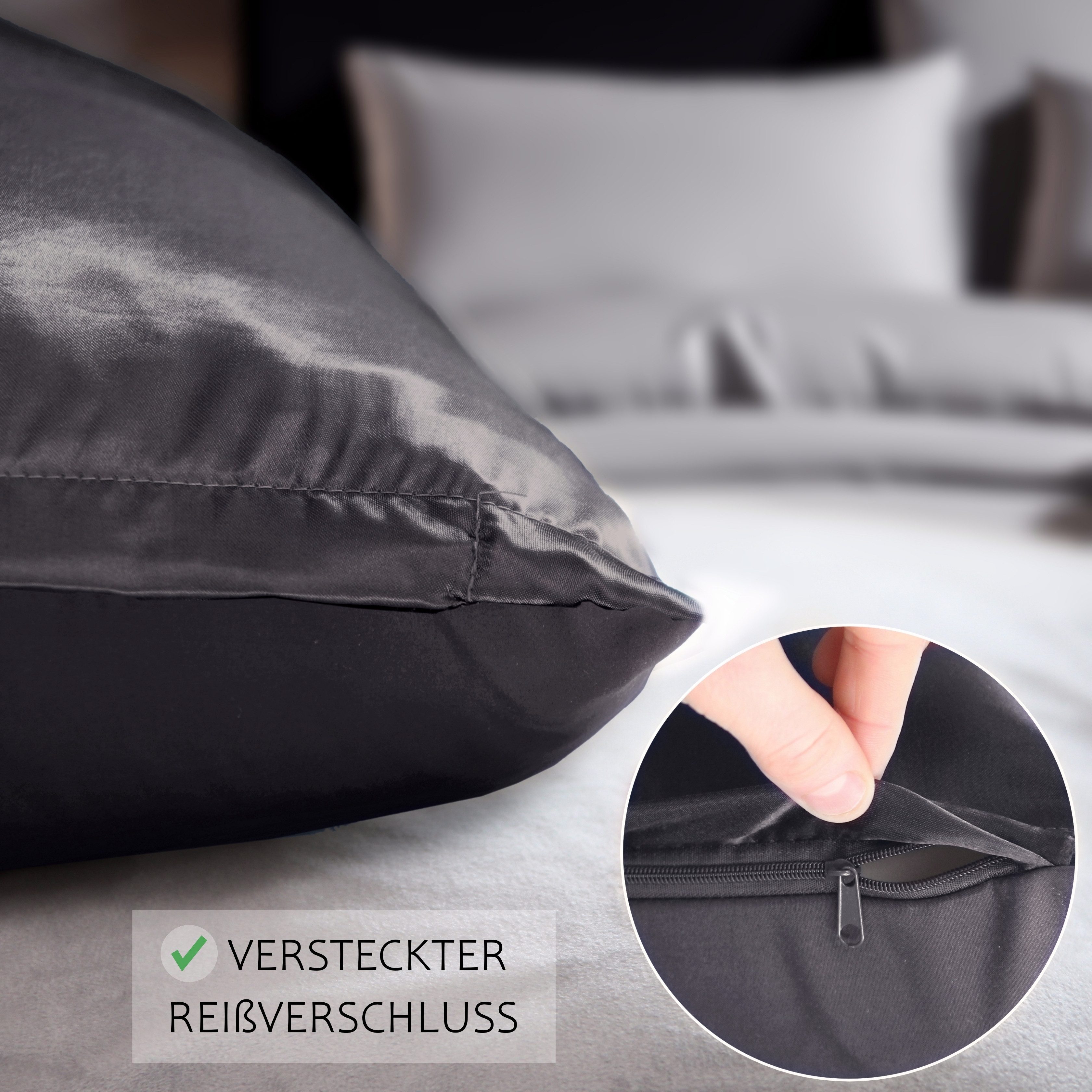 Cozyor Wendebettwäsche Satin glänzend matt 135x200, 155x200, 155x220, 200x200 cm extra weich, Satin & Mikrofaser, 2 teilig, Edel und hochwertig – Bild 5 von 5