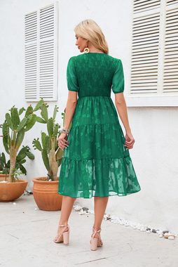 ZWY Dirndl Bedrucktes Kleid mit Puffärmeln,rockabilly kleider damen grün (M-XL) Schlankmachender langer Rock mit hoher Taille,sommerkleid damen leicht