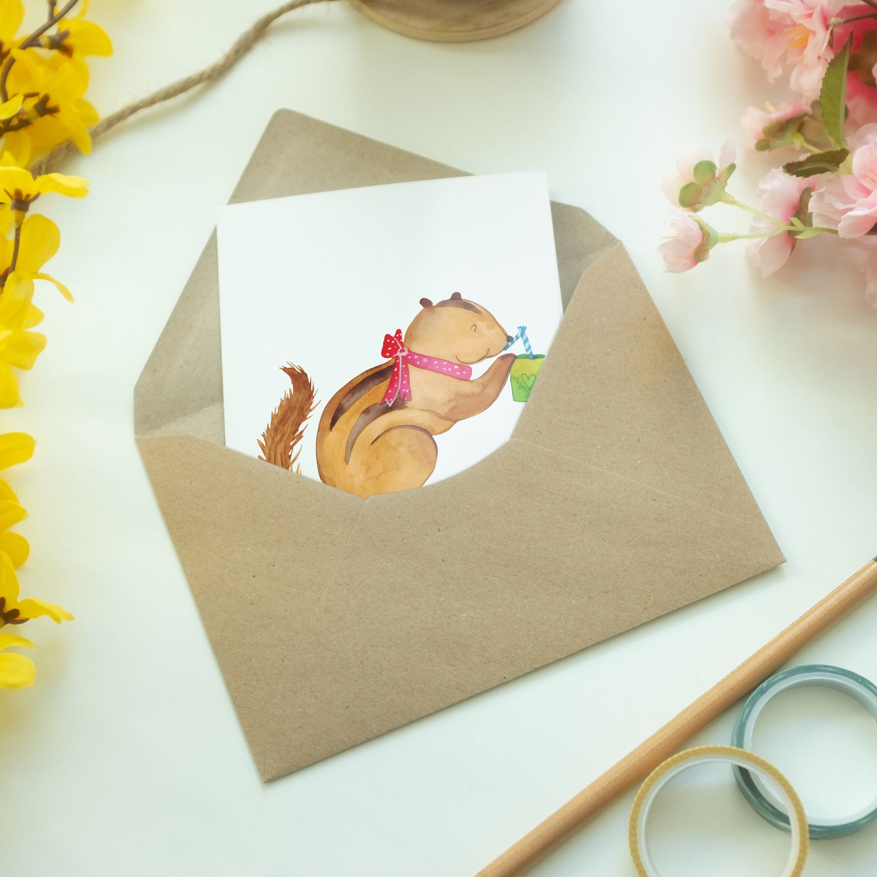 Mr. & Smoothie Eichhörnchen Mrs. Panda Weiß Hochzeitskarte, - Karte, Geschenk, Green Grußkarte 