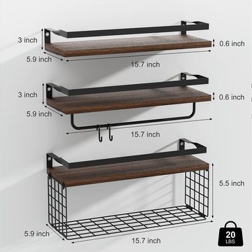 GLIESE Wandregal Wandregal 3er Set, Schweberegal für Küchen Badezimmer Wohnzimmer Büro, mit rustikalem Holzbrett und schwarzem Metall
