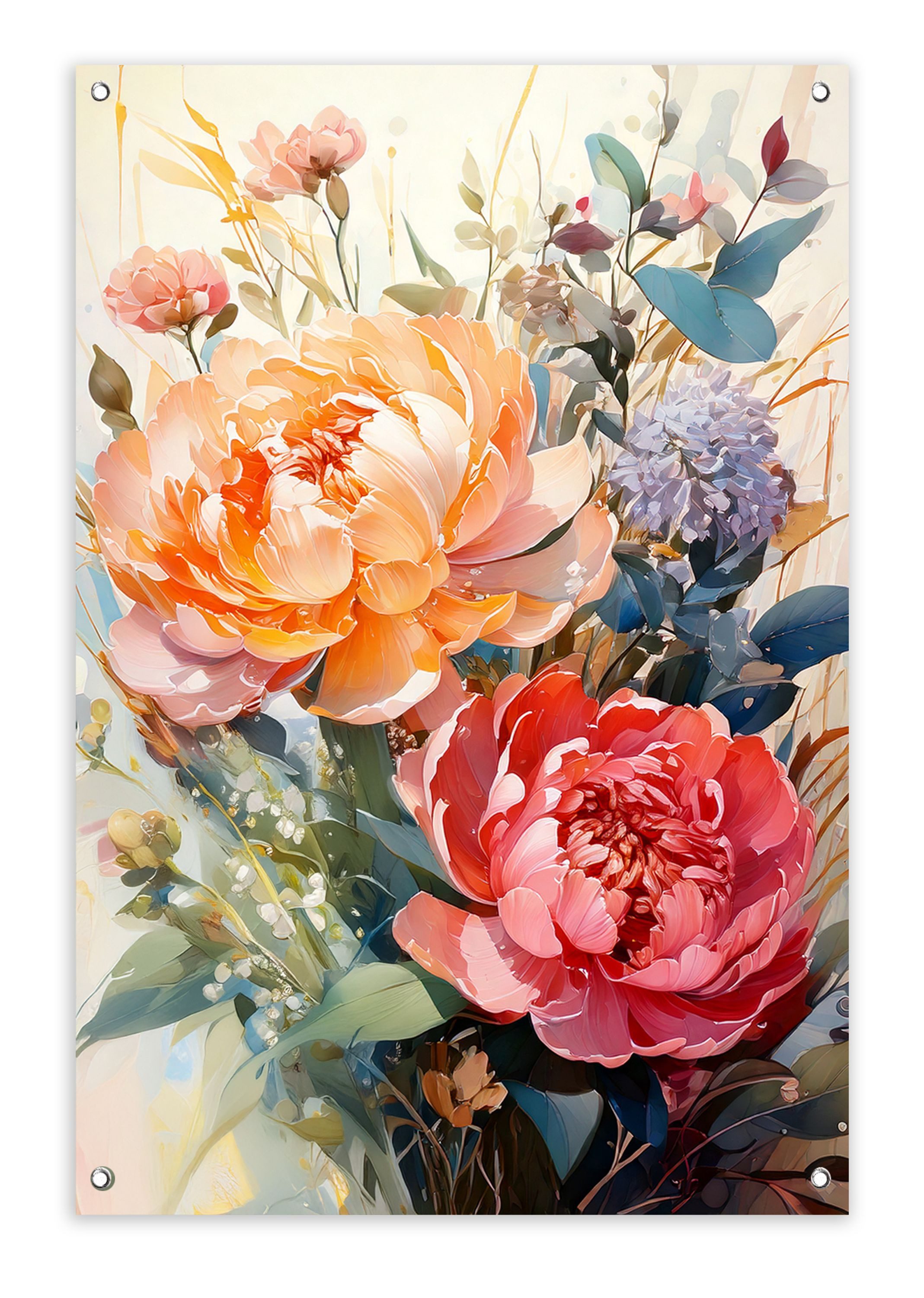 artissimo Poster Garten-Poster 60x90cm Gartendeko Balkon-Deko Outdoor-Deko bunt vintage, Outdoor-Poster: bunte Blumen