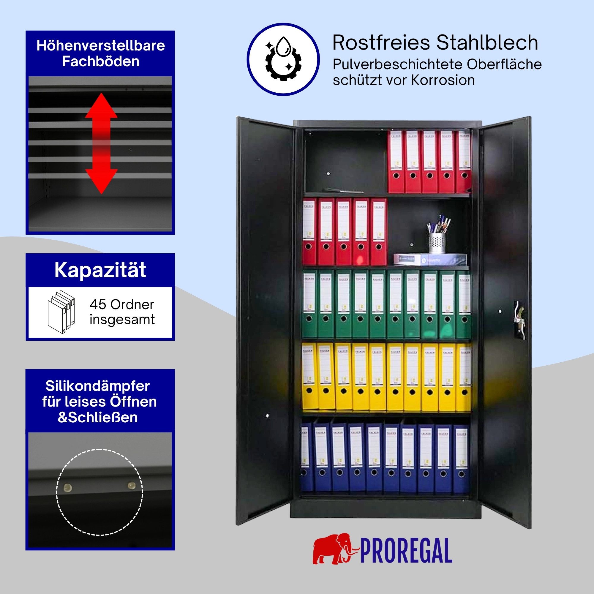 PROREGAL® Mehrzweckschrank Abschließbarer Flügeltürenschrank ELEPHANT mit 2 Türen Flügeltürenschrank Mehrzweckschrank Abschließbar aus Stahl – Bild 5 von 5