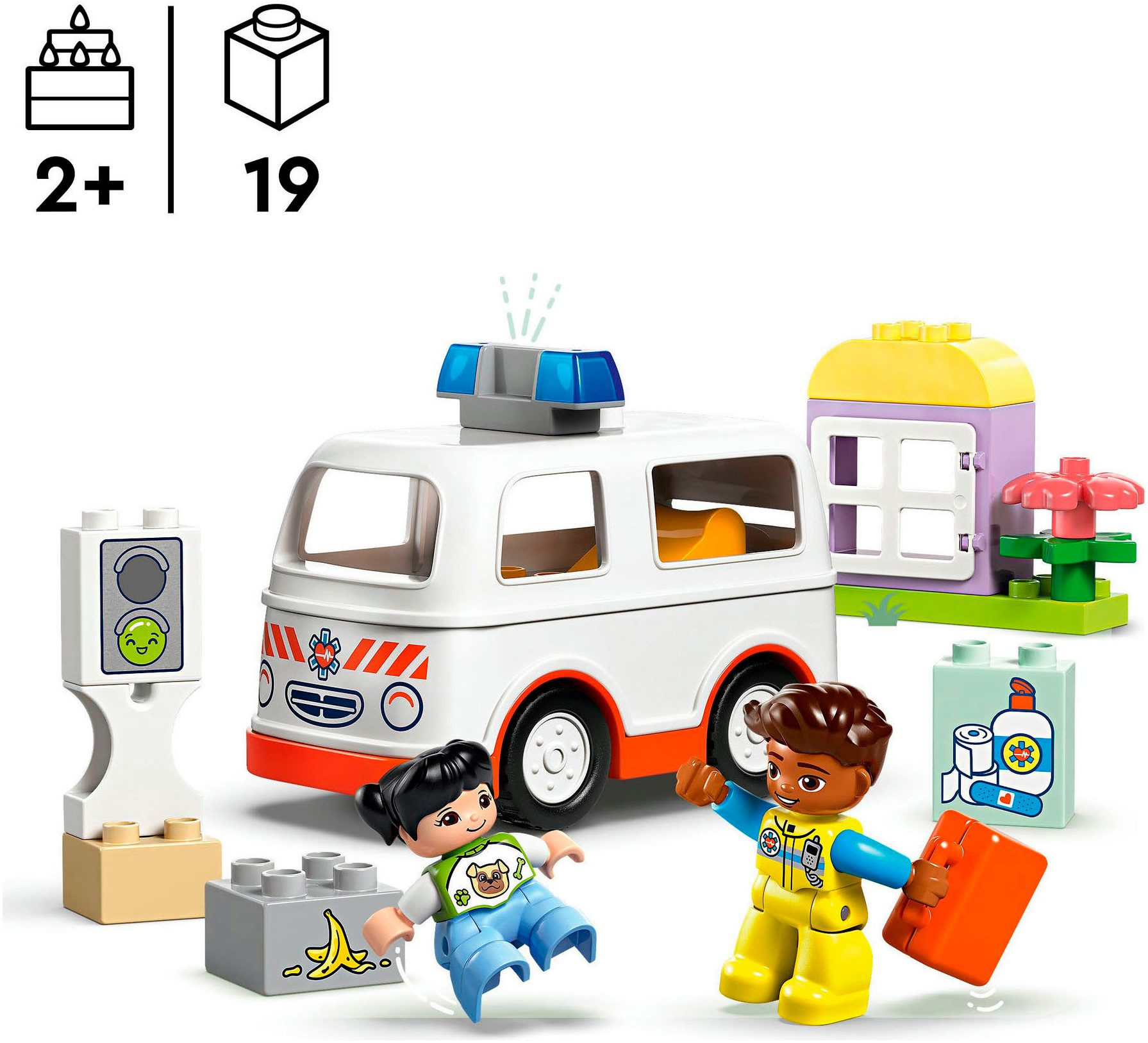 LEGO® Rettungswagen mit Fahrer (10447), LEGO DUPLO Town Konstruktionsspielsteine, (19 St), Made in Europe