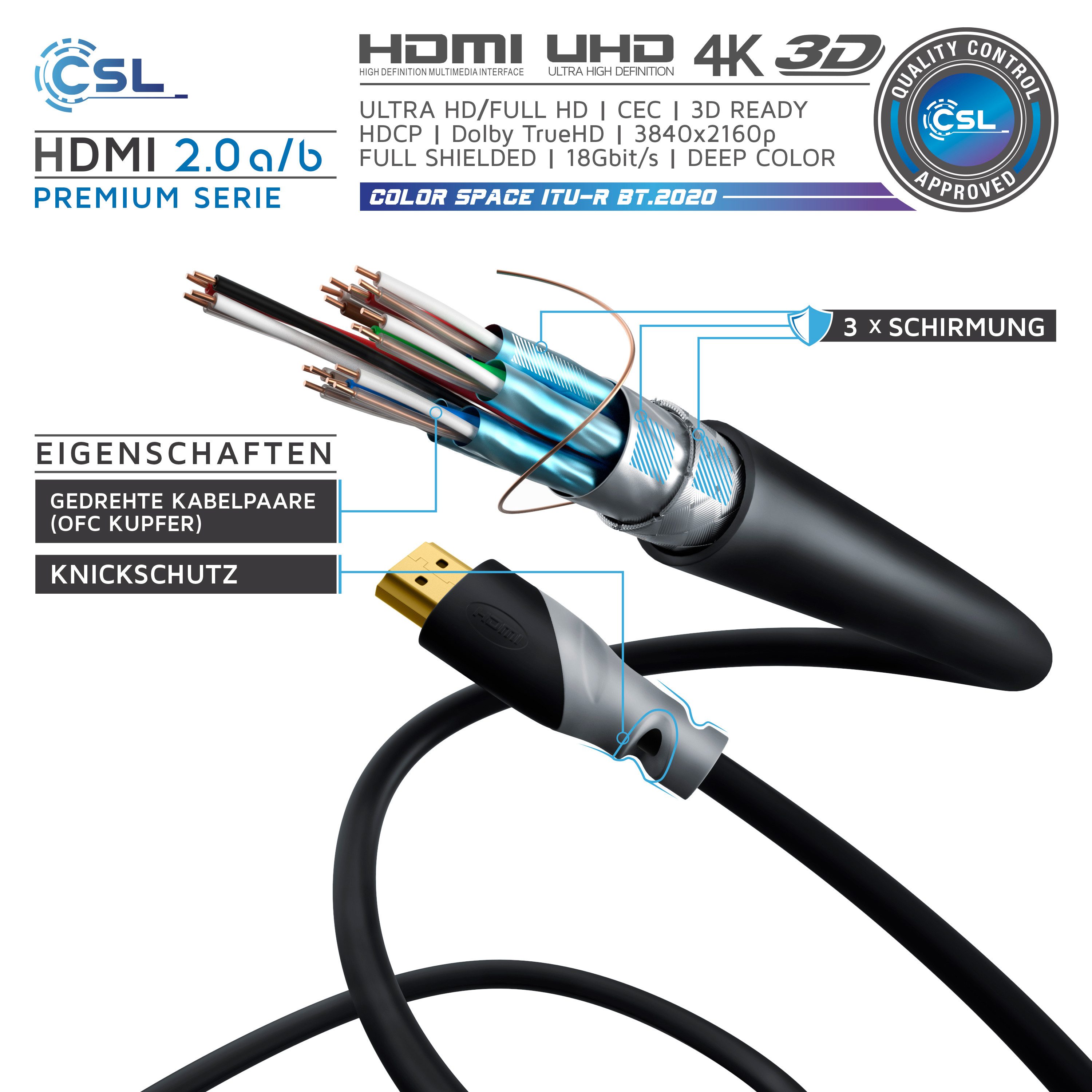 CSL Ultra High Speed HDMI 2.1 Kabel, 16K, 48 Gbit/s, eARC, VRR - 1,5m HDMI-Kabel, 2.1, HDMI Typ A (150 cm), 8K @ 60 Hz, 4K @ 120 Hz, HDR10+, abwärtskompatibel z – Bild 5 von 5