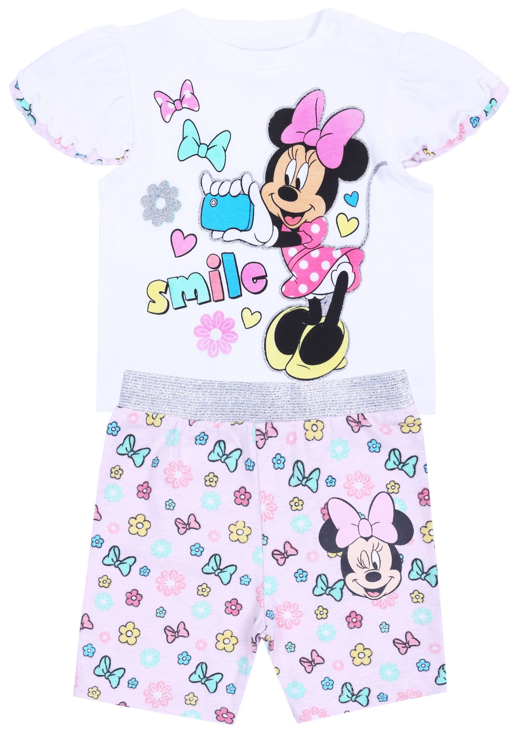 T-Shirt & Shorts Baby-Set weißes T-Shirt+pinke Hose Minnie Mouse Disney 6 Monate