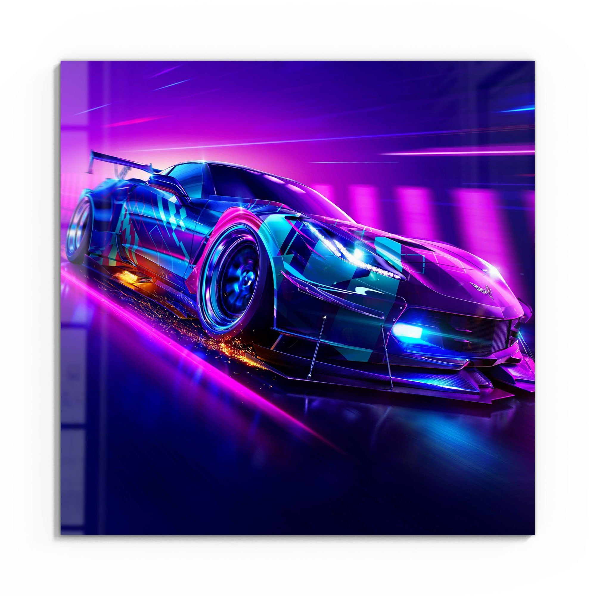 DEQORI Glasbild 'Corvette Verfolgungsjagd', 'Corvette Verfolgungsjagd', Glas Wandbild Bild schwebend modern