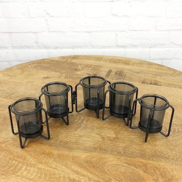Macosa Home Teelichthalter Teelichthalter Glas schwarz Metall modernes Design rund 5 Gläser, Deko Windlicht Tisch-Deko Kerzenhalter Teelichthalter Kerzenständer
