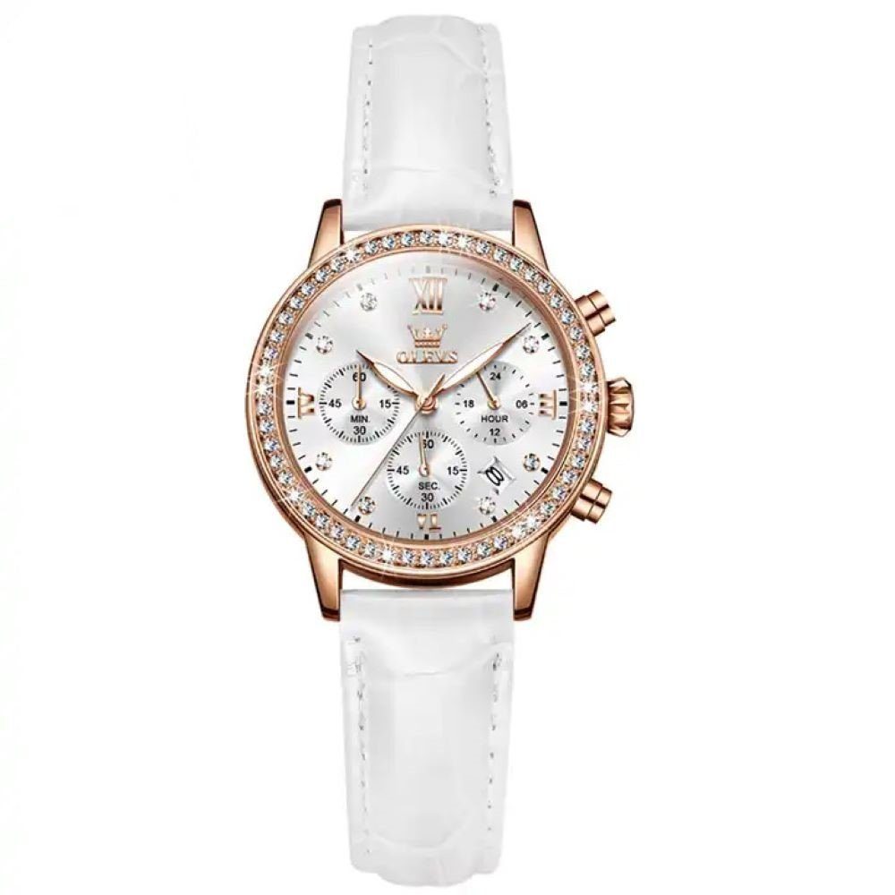 elegante Tidy Lederarmband Chronograph, Luxus Quarzuhr Uhr Uhrenbox Damen