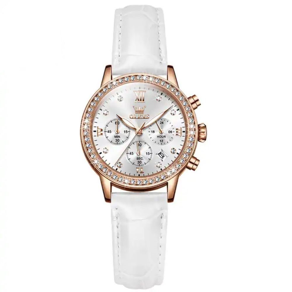 Tidy Quarzuhr Damenuhr Chronograph Rosegold mit Lederarmband und Strass günstig online kaufen
