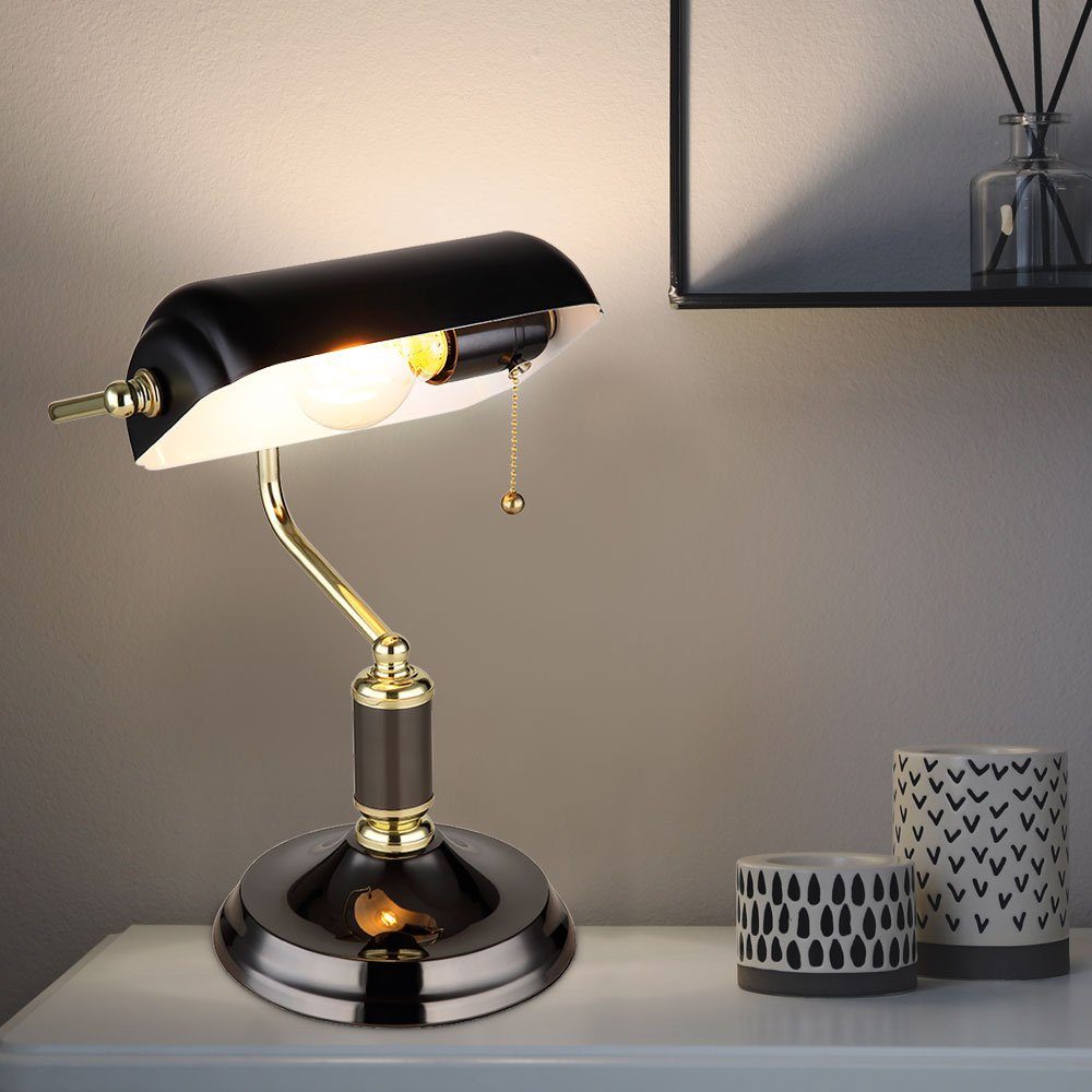Globo Schreibtischlampe, Leuchtmittel nicht inklusive, Tischleuchte cm Schreibtischlampe Bankerlampe gold H anthrazit 34