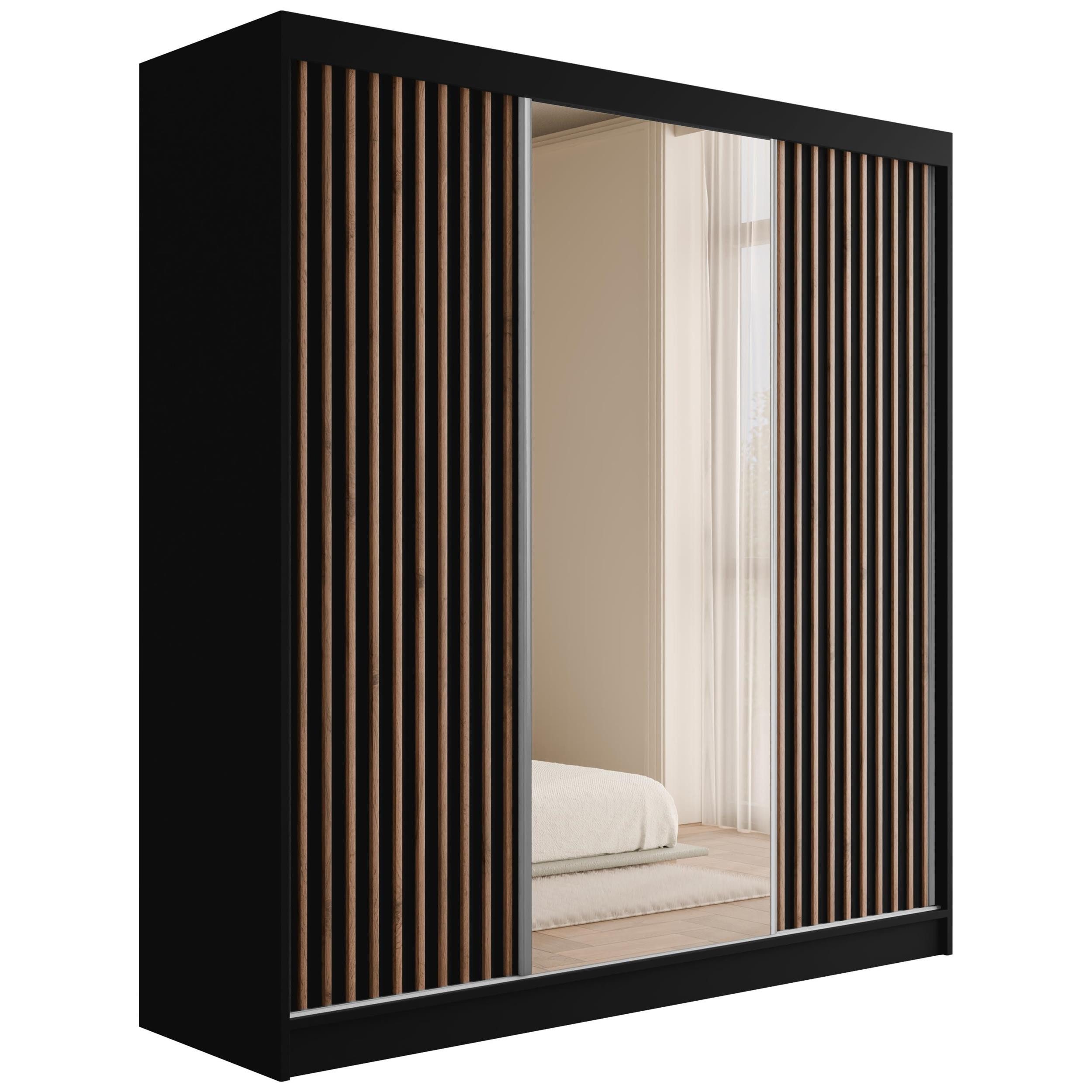 ALTDECOR Schiebetürenschrank V2-ZENTI (Kleiderschrank Garderobenschrank mit viel Stauraum Moderner Schrank) Spiegel Spiegeltüren Lamellen Vielseitiger Schwebetürenschrank