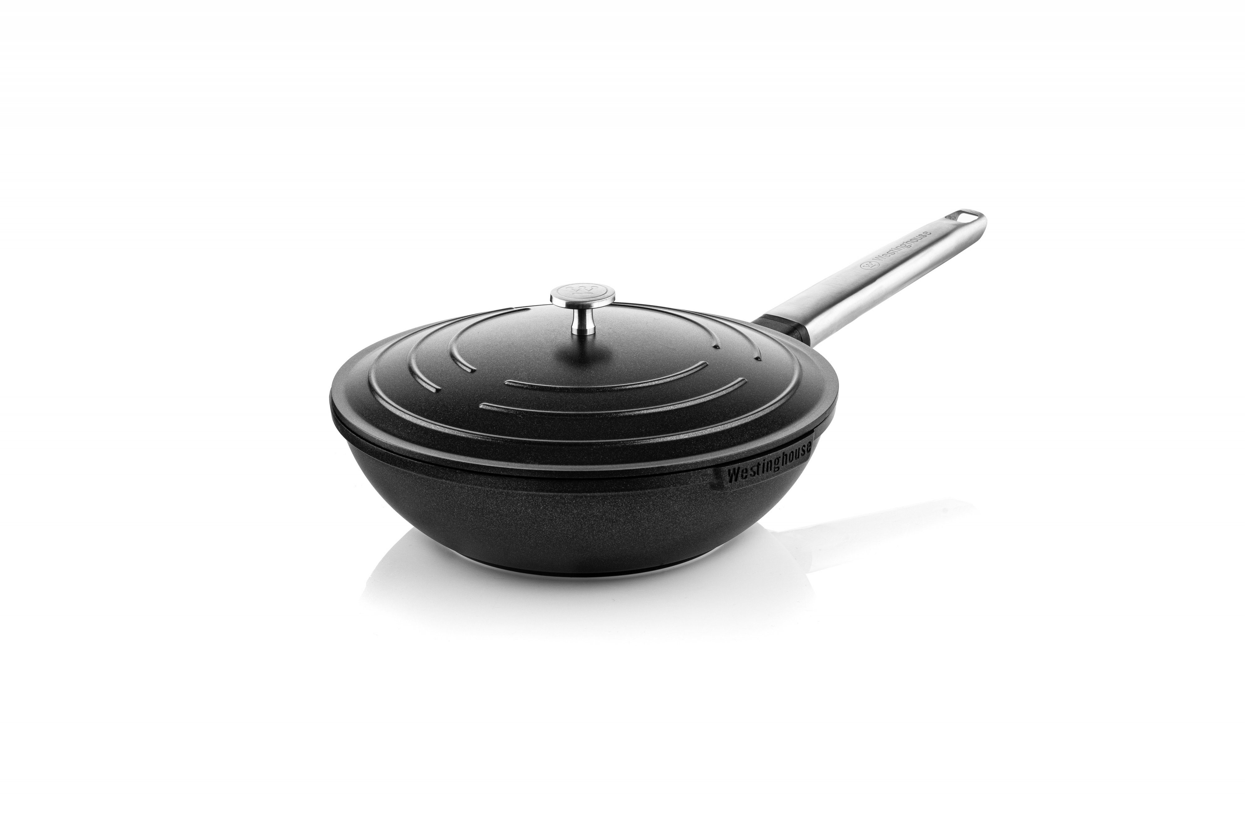 Westinghouse Wok Aluminium, 28Øcm, Touch Serie schwarz Cool Induktionsgeeignet, Griff, spülmaschinenfest Edelstahl Performance Deckel,