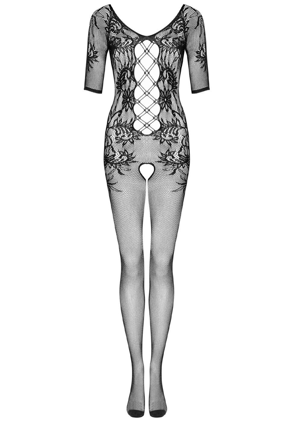Obsessive Bodystocking Bodystocking mit tiefem Netz-Ausschnitt - schwarz (1 St) aus elastischem Netz-Stoff