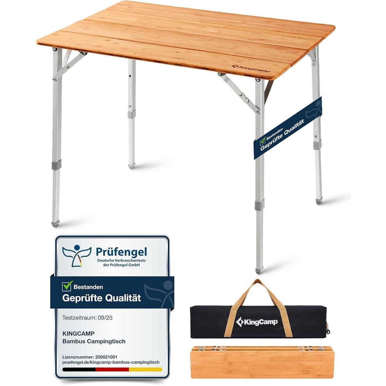 LuxusKollektion Campingtisch Campingtisch Bambus klappbar höhenverstellbar 3 Höhen - 100x65cm