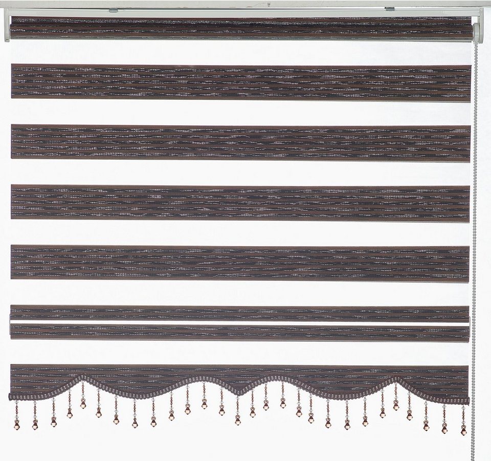 Doppelrollo nach Maß Duorollo Zebra Länge Bis 250cm Braun Schwarz Silber  Mit Perlen, Yasar Gardinen, Deckenmontage, Deckenmontage und Wandmontage