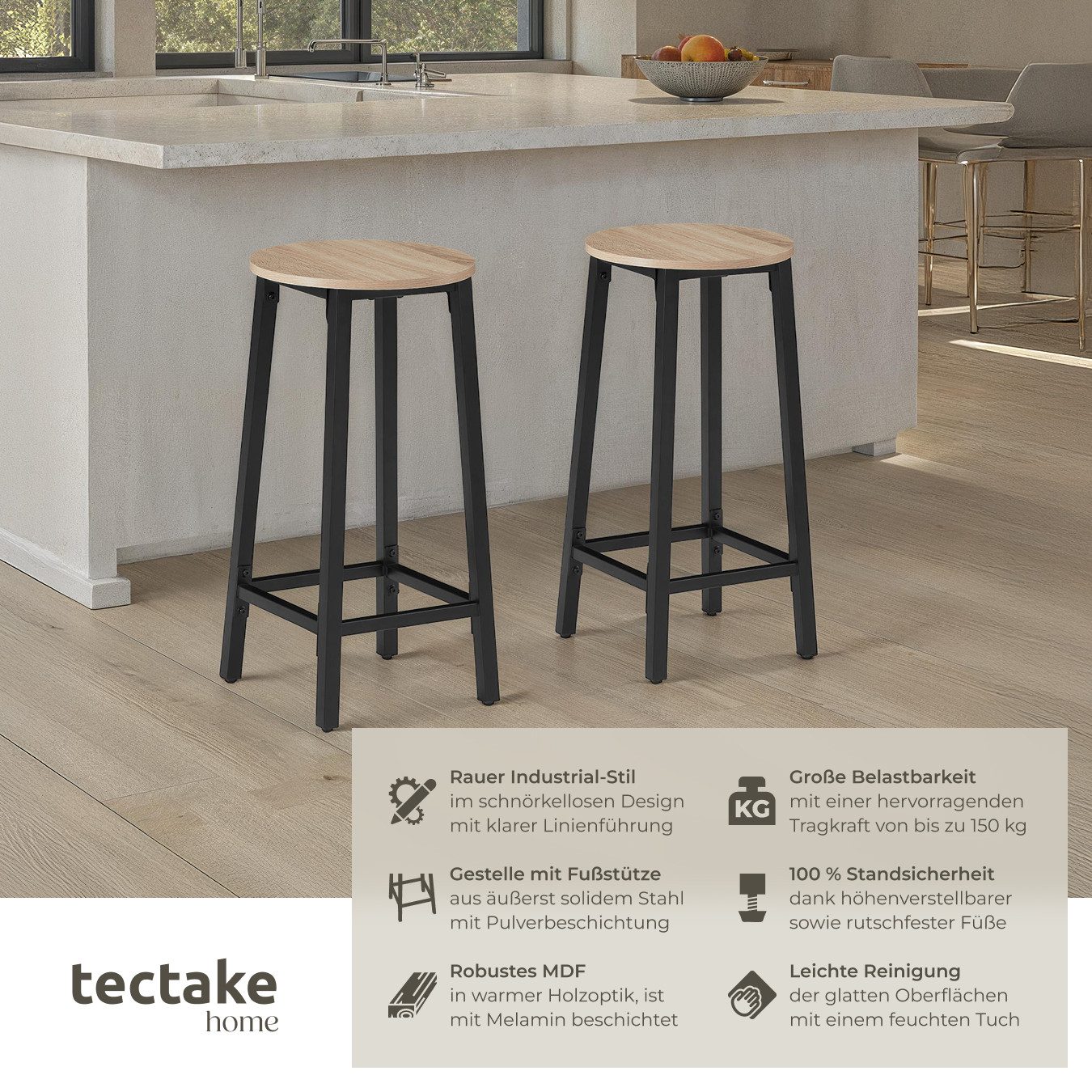 tectake Barhocker 2er Set Barhocker, Industrial günstig online kaufen