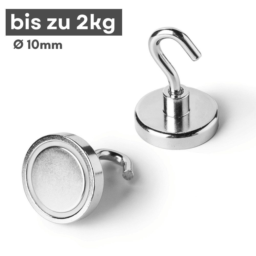 Magnet Neodym Hakenmagnet 10mm Topfmagnet mit Schraubhaken Haftkraft ca. 2kg