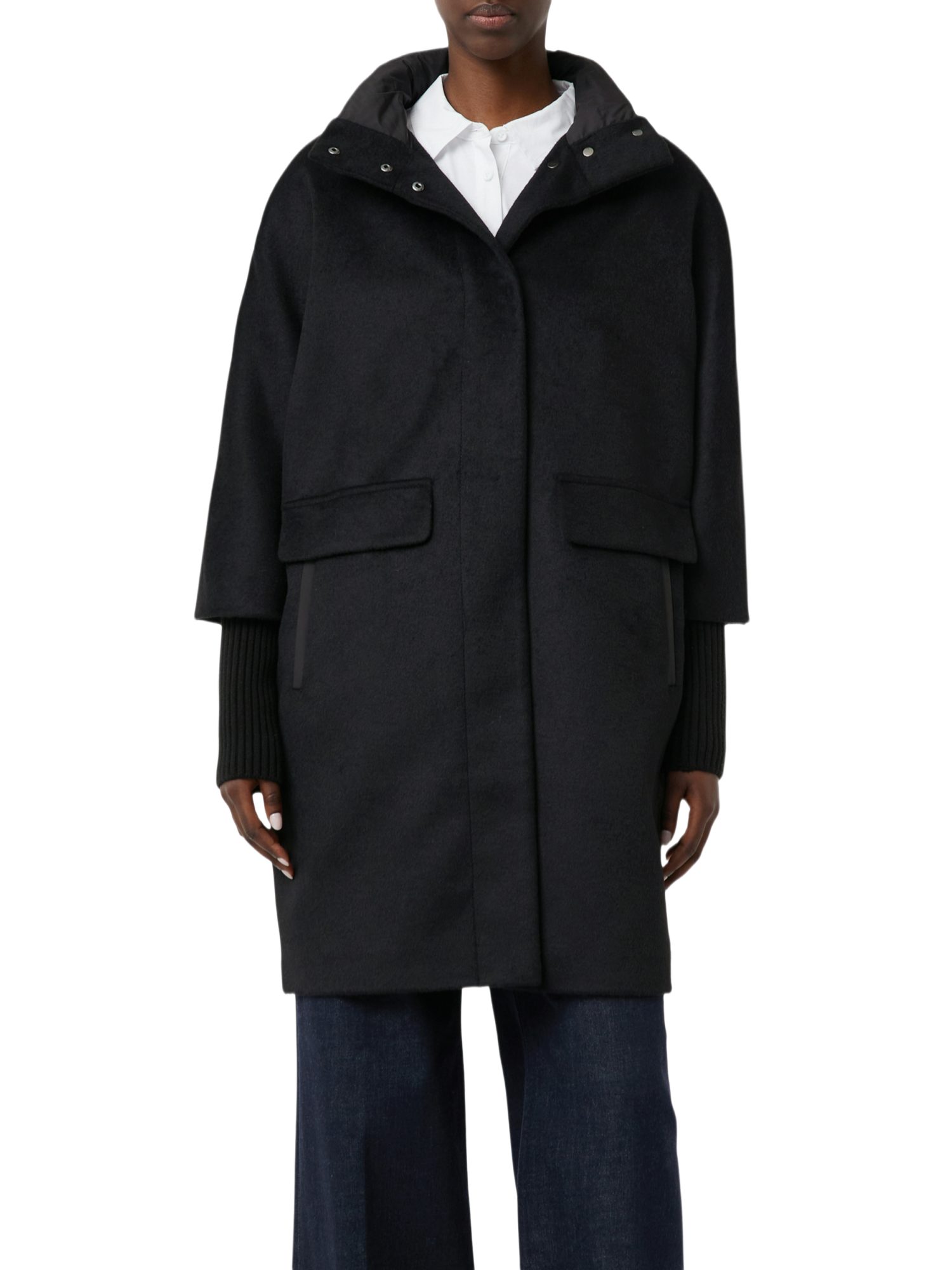 comma Strickmantel schwarz,Outdoor,Polyester,Unifarben,Stehkragen,Lang,Regular Fit