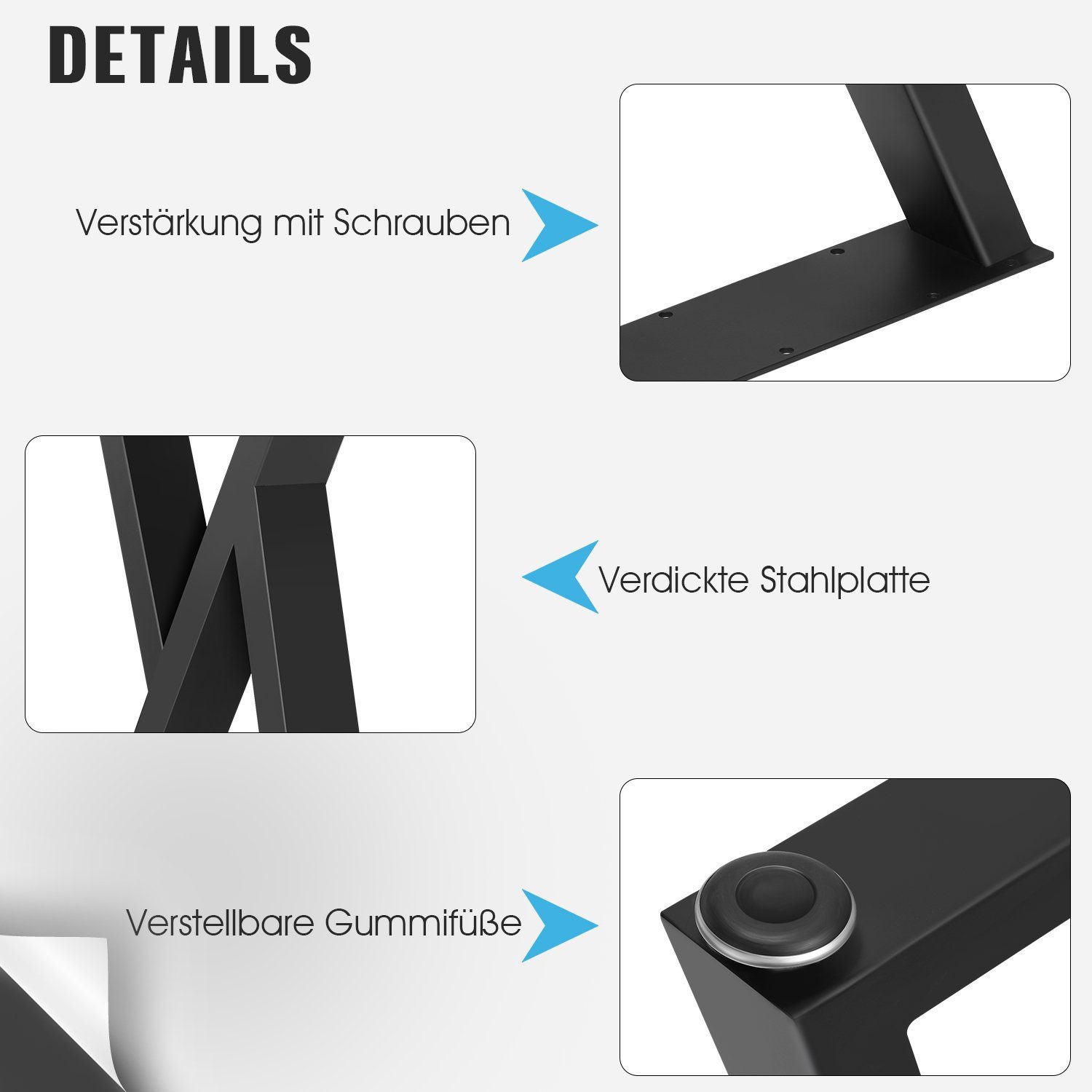 2 Stück Tischuntergestell Tischbeine Tischgestell, Metall X-förmige Rechteck Rostfreies Tischkufen Langlebig LETGOSPT x 71 Industriedesign, Tischbein Schwarz cm Rostfreies und 45 cm