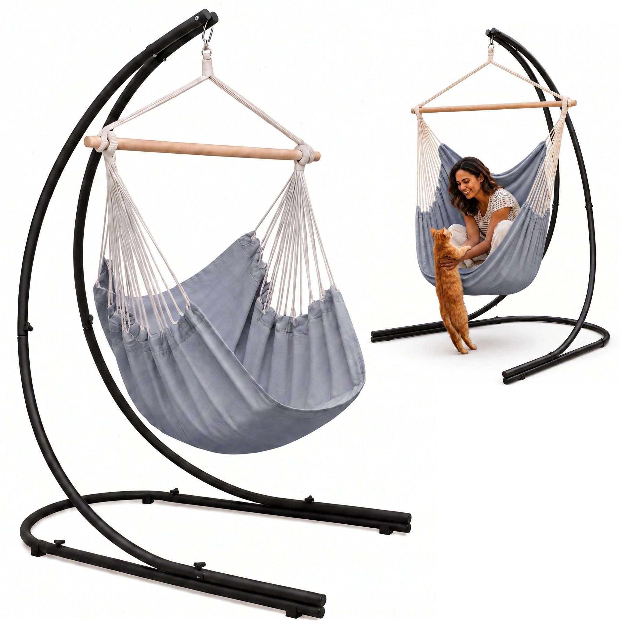 AMANKA Hängestuhl Hängestuhlgestell HSG-153 mit Hängestuhl HMG-40, 185 x 130 cm Hängesitz für Kinder und Erwachsene - 360° Relaxsessel