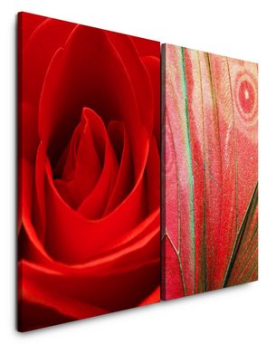 Sinus Art Leinwandbild 2 Bilder je 60x90cm Rosenblüte Rose Flügel Rot Liebe Romantisch Schlafzimmer