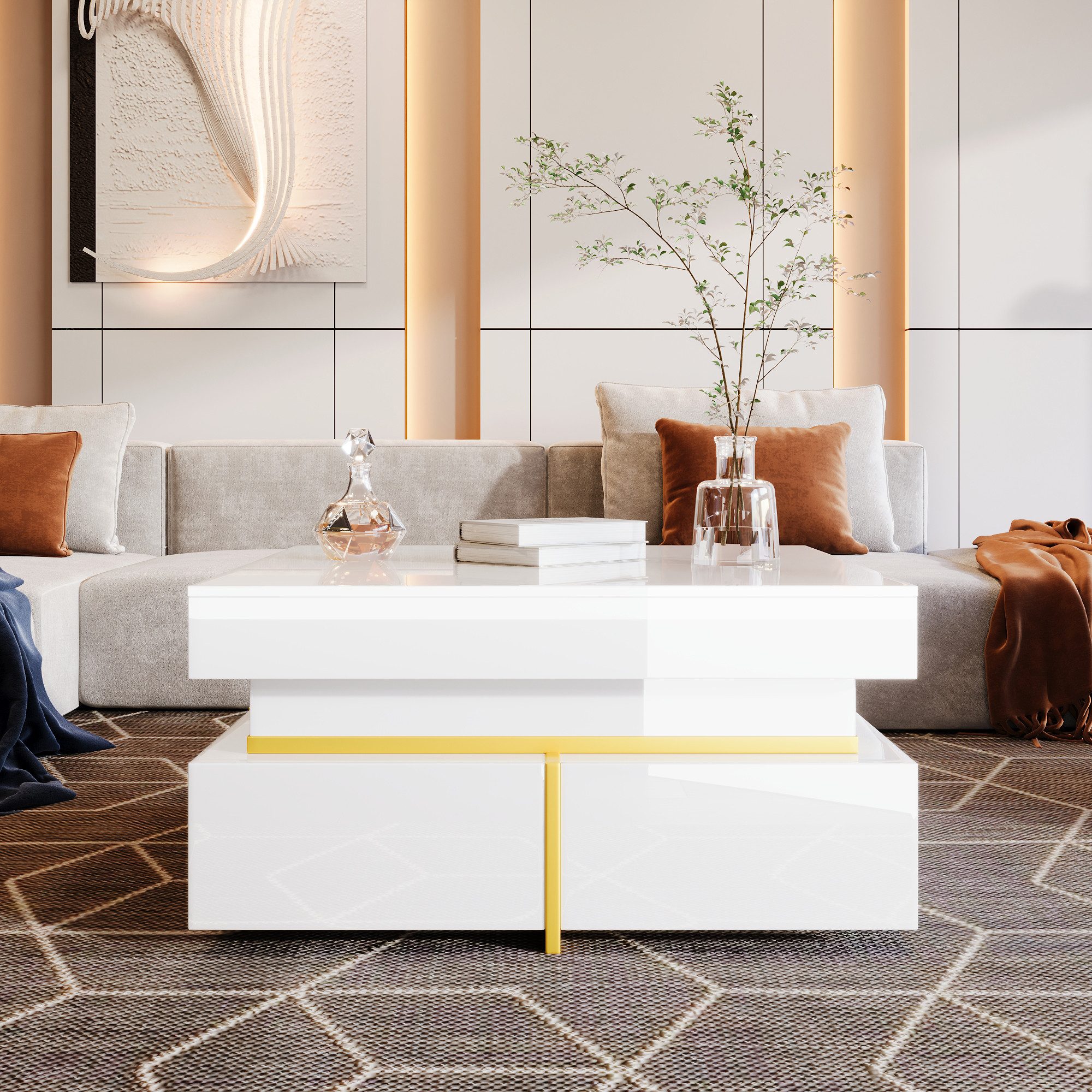 MODFU Couchtisch Hochglanz-Wohnzimmertisch (Beistelltisch, 1-St., 2 günstig online kaufen
