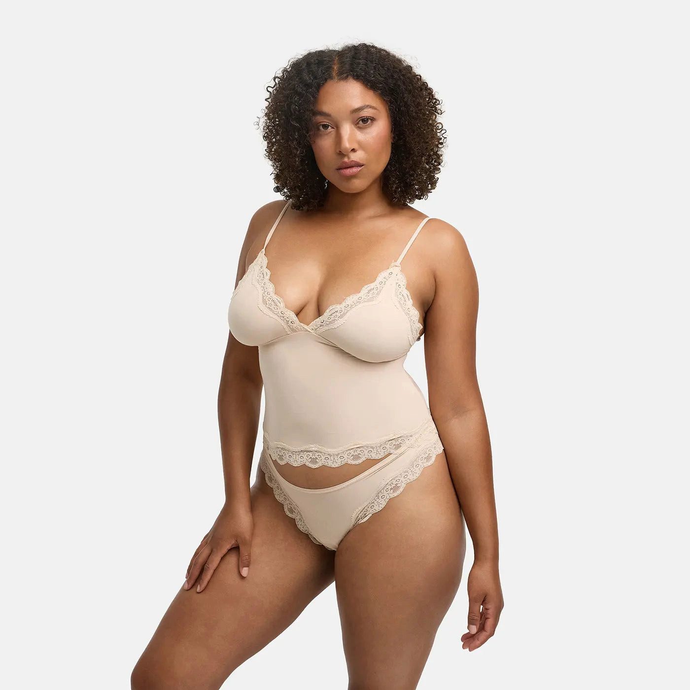 cfab (creamy fabrics) Nachthemd Deep Neck Lace Top-Sand-L (1-tlg)