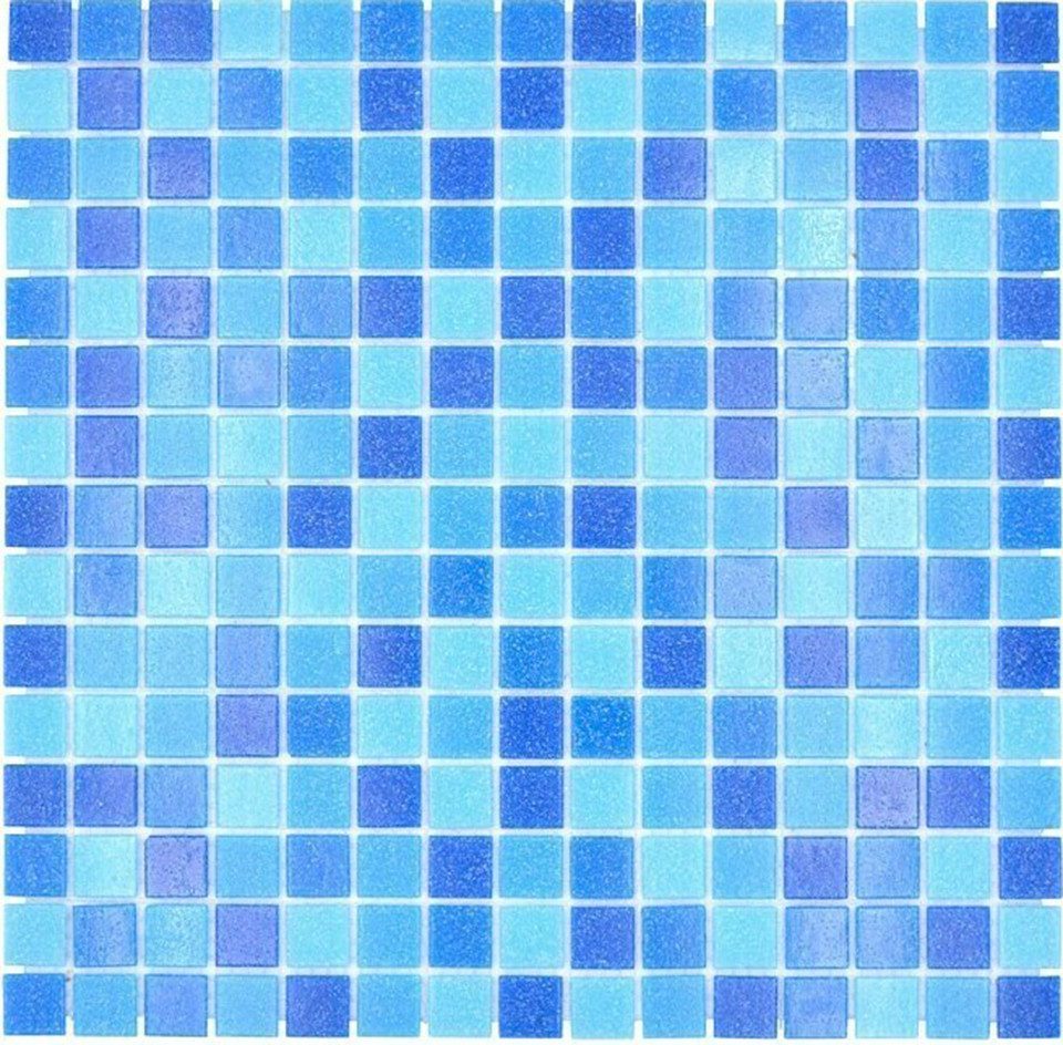 Mosani Bodenfliese Glasmosaik Mosaikfliesen mix blau glänzend / 10 Mosaikmatten