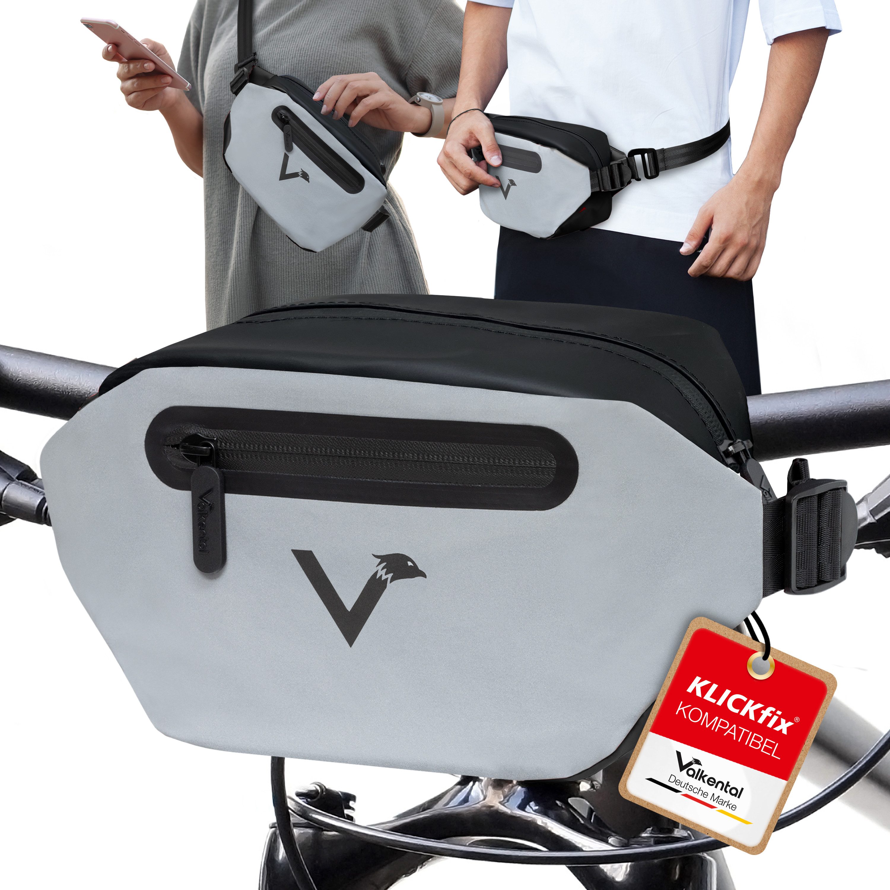 Valkental Lenkertasche Fahrradtasche vorne für Lenker, wasserdicht & reflektierend, 5 L