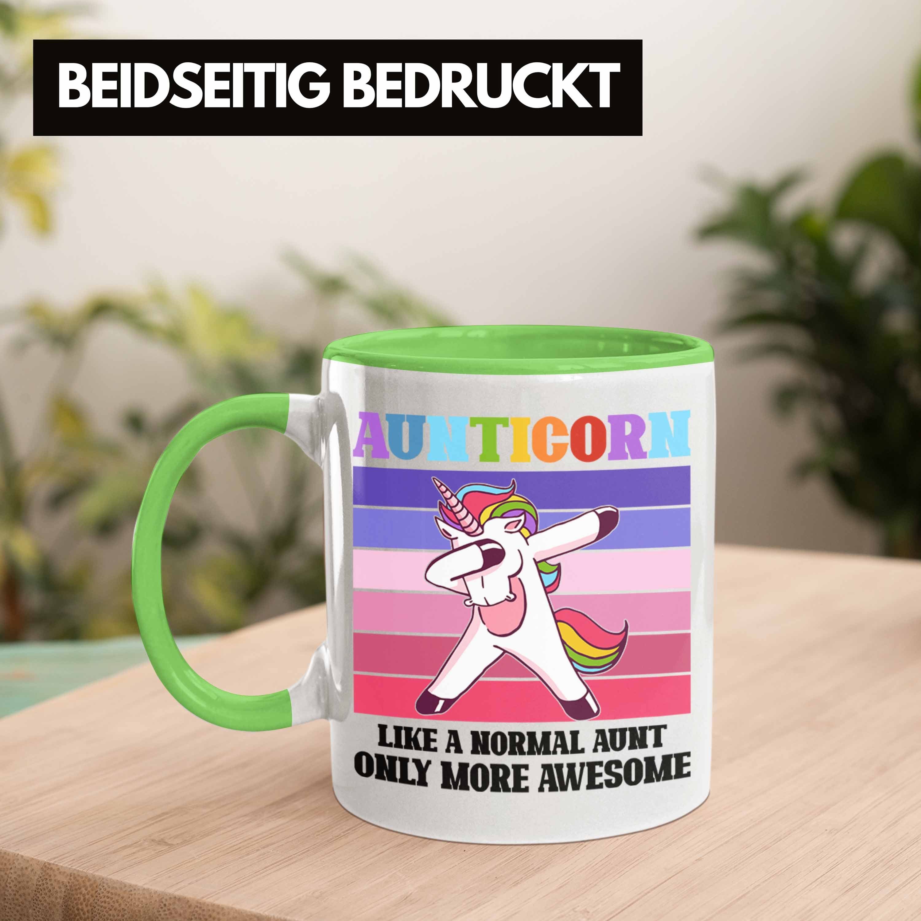 Trendation Tasse Trendation - Geschenkidee Tante Lustiger Tasse Tante Geschenk Grün Beste Spruch für Aunticorn