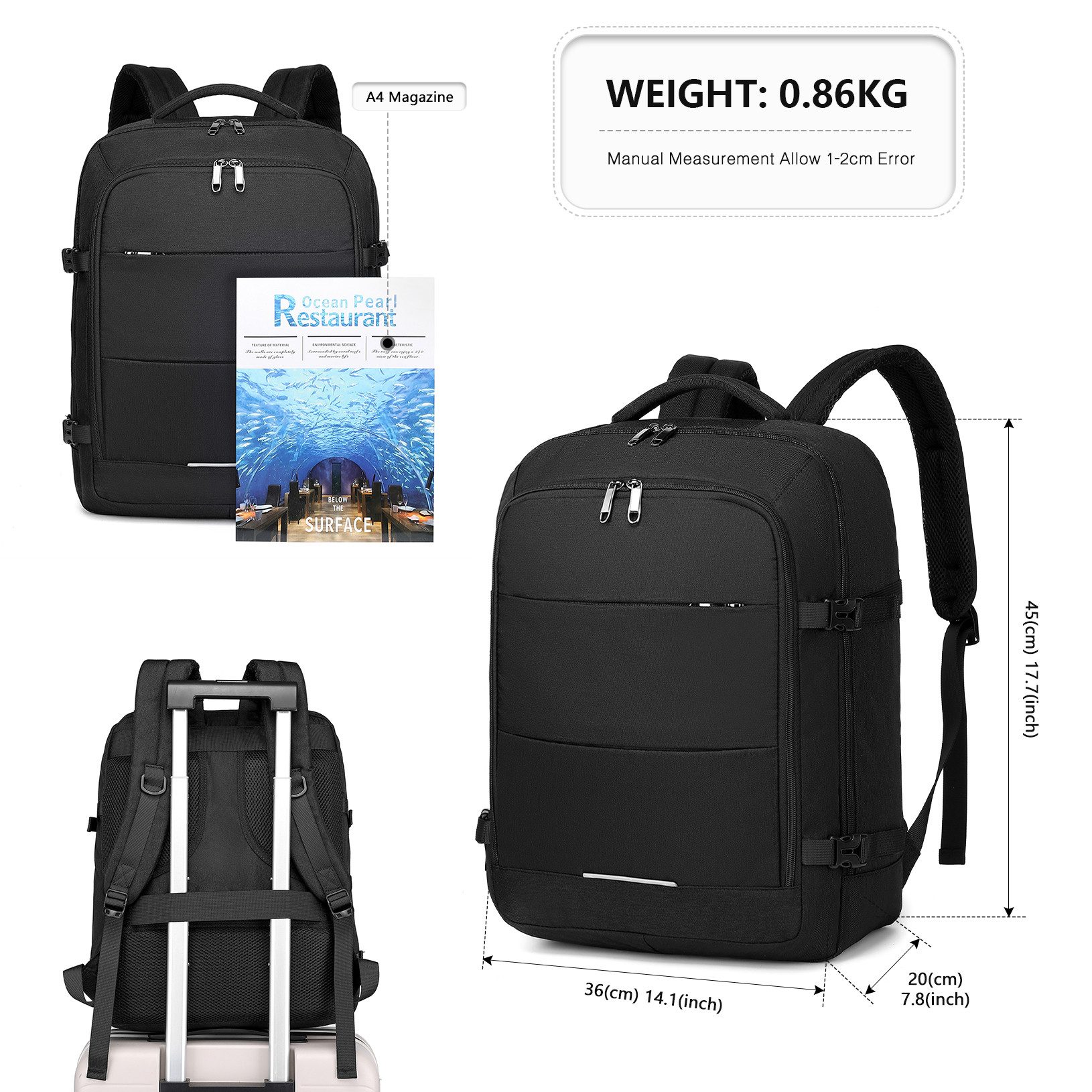 KONO Reiserucksack Gepäcktasche 45 x 36 x 20 cm Easyjet Laptop Wochenende S günstig online kaufen