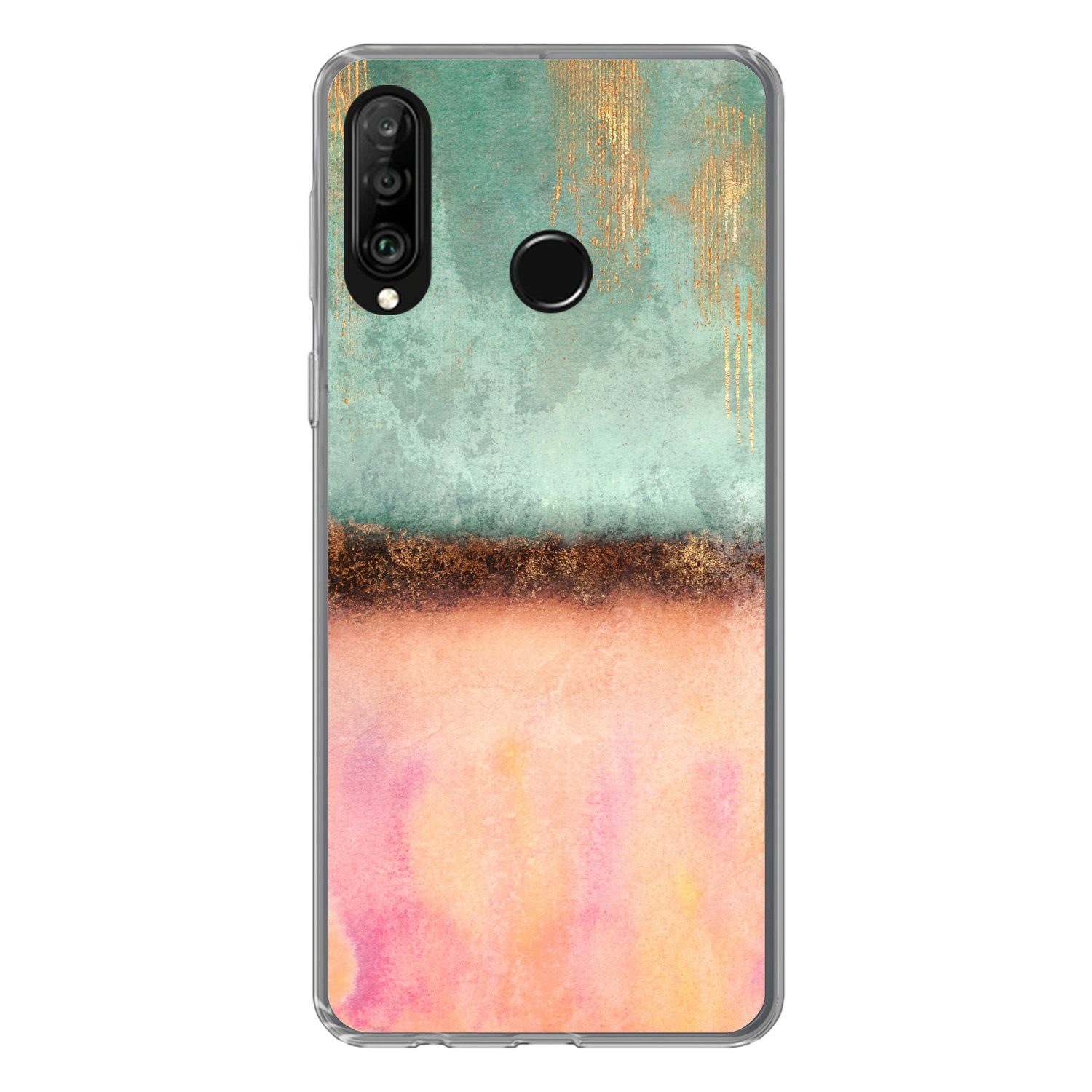 Handyhülle für Huawei P30 Lite Gold - Farbe - Abstrakt - Grün - Rosa