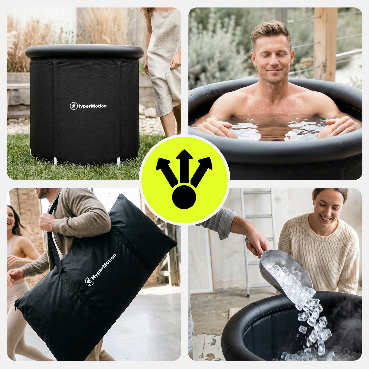 HyperMotion Ovalpool HyperMotion Eisbad Wanne 330 L faltbar mit Isolierdeckel Schwarz