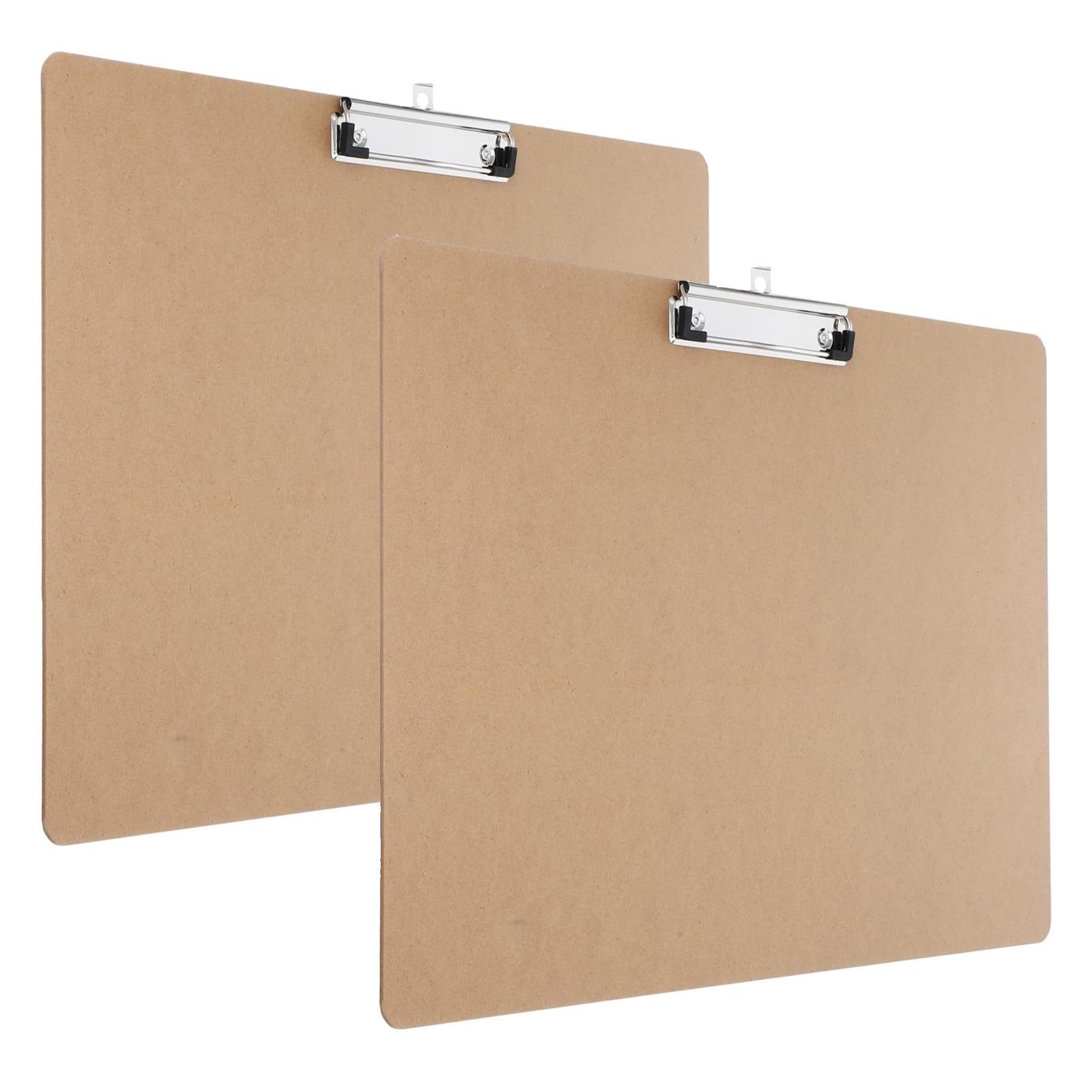 BlingBin Klemmtafel A3 Klemmbretter mit Gummierter Metalklemme, Skizzenblock Schreibtafel (2 Stück Hartfaserplatte Schreibbrett Clipboard mit Aufhängeose, 2-St., 44*34,5cm), Schreibbrett aus Holz für Büro Schule und Zuhause, Braun