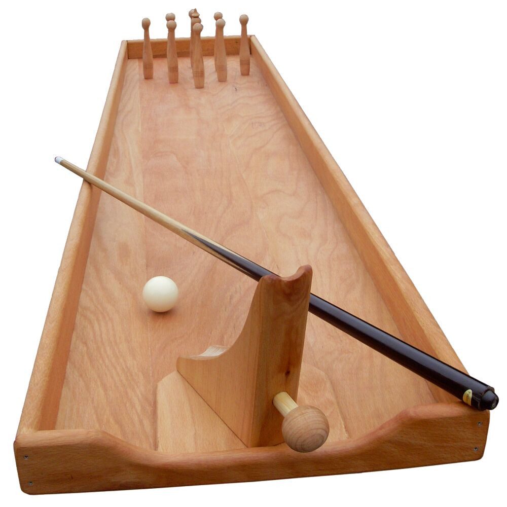 Holz Bi-Ba-Butze Spielball Tischspiel Kegelbahn, Hochwertiges Spielbrett aus geöltem Buchenholz