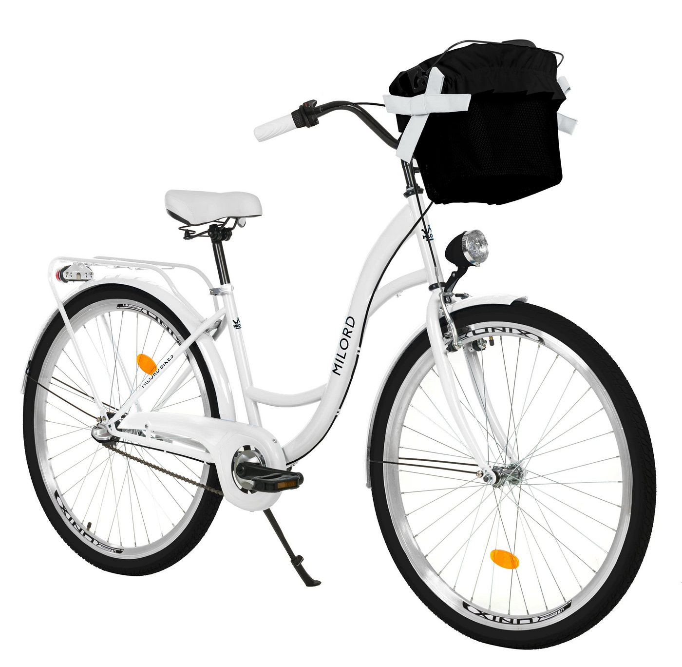 Milord Cityrad Milord City Fahrrad Korb Damenfahrrad, 28/26 Zoll, Weiß, 3-Gang, 3 Gang, (Fahrradständer, Gepäckträger, Klingel, Korb, Kotflügel)