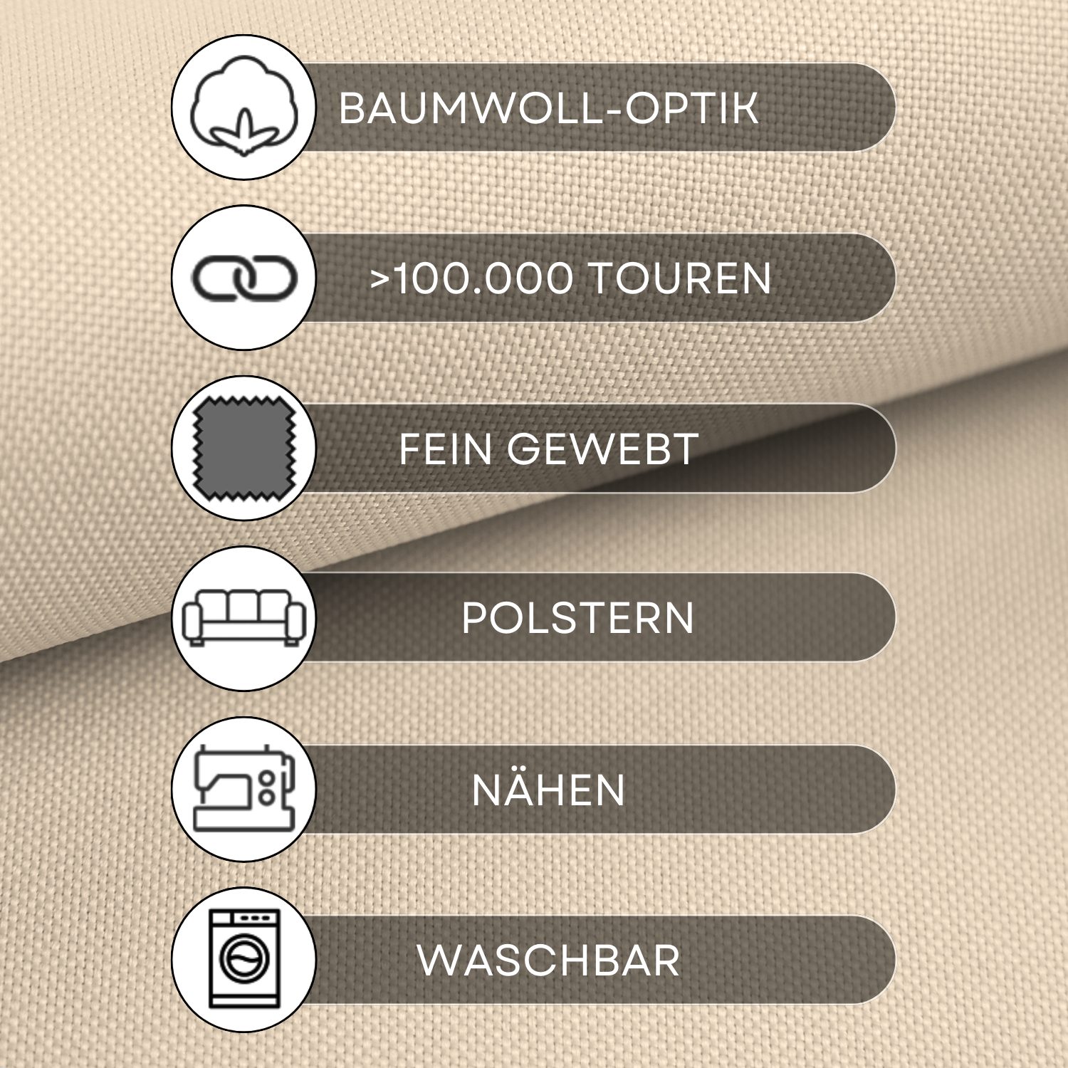 novely® Stoff HANAU UNI - Polsterstoff in Baumwoll-Optik, Robust, Pflegeleicht, Waschbar, Meterware, 1lfm – Bild 4 von 5