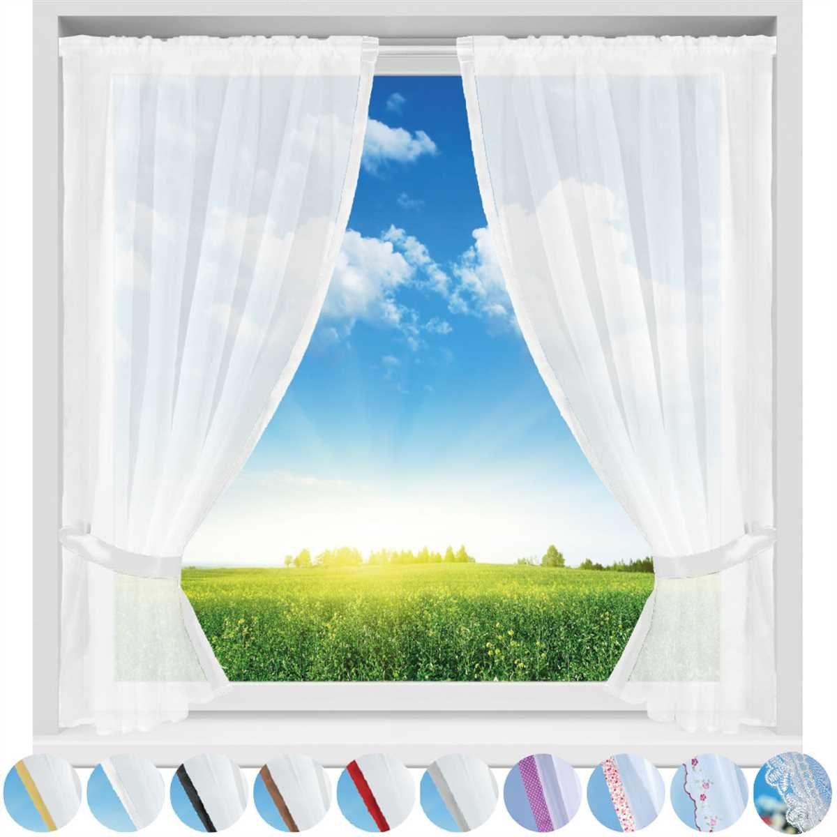 Vorhang, Arsvita, Stangendurchzug, transparent, Gardinenset 2 Raffhalter) x Voile (BxL), (2 Weiß 140cm 120cm Schlaufenschals