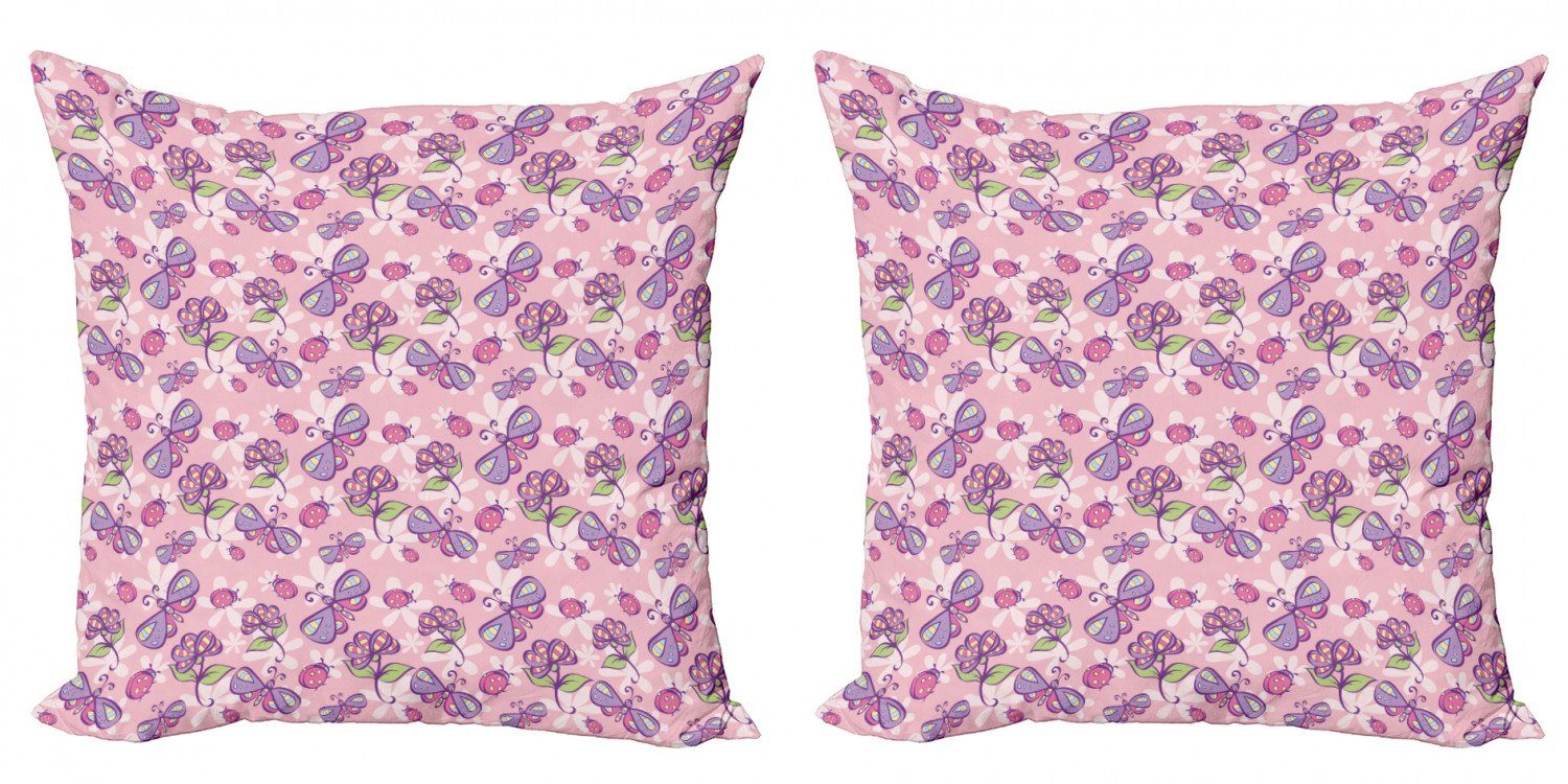 Kissenbezüge Modern Accent Doppelseitiger Digitaldruck, Blumen (2 Stück), Abakuhaus Schmetterlings-Cartoon-Stil