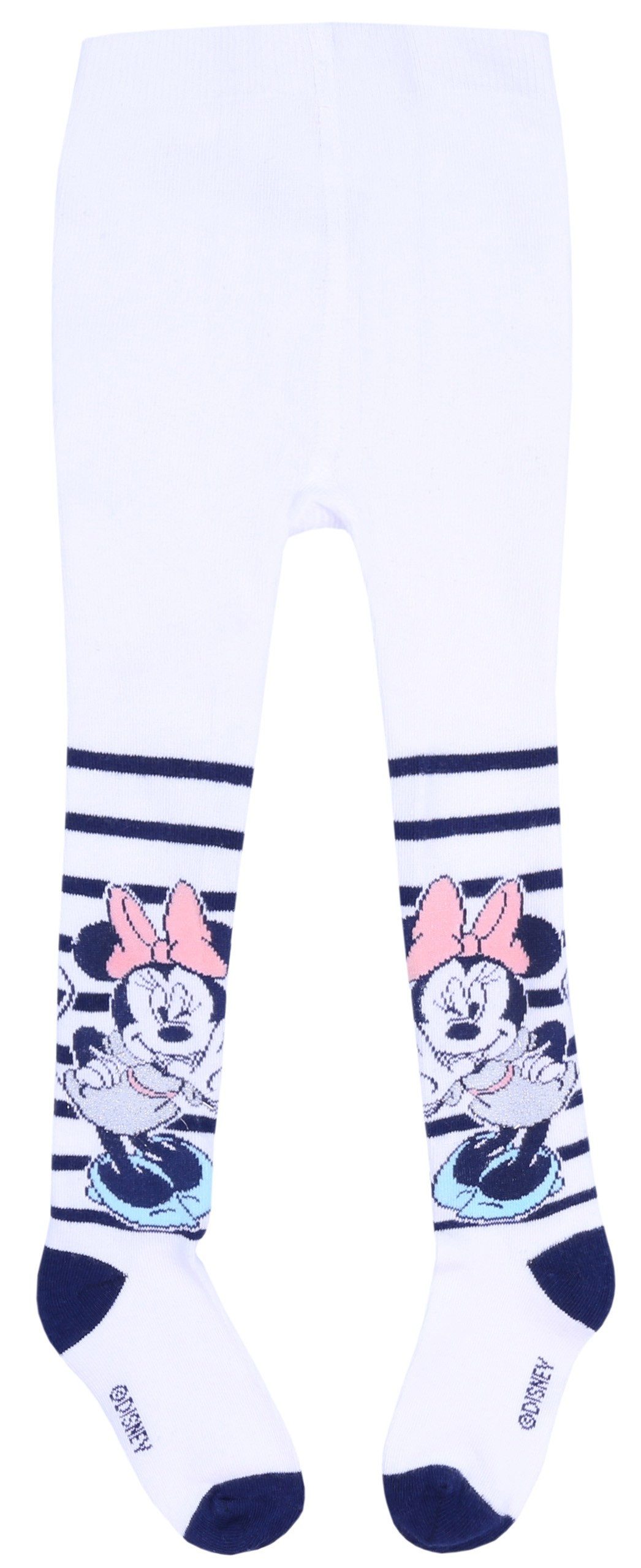 Disney Haussocken Dicke, weiße Baby-Strumpfhose mit dunkelblauen Streifen Minnie DISNEY